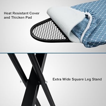 Duwee 17x46 Ironing Board Full Size,Deluxe Ironing Board with Iron Rest | Heat Resistant Cover and Thicken Felt Pad, Adjustable Height,Heavy Sturdy Legs,Black
