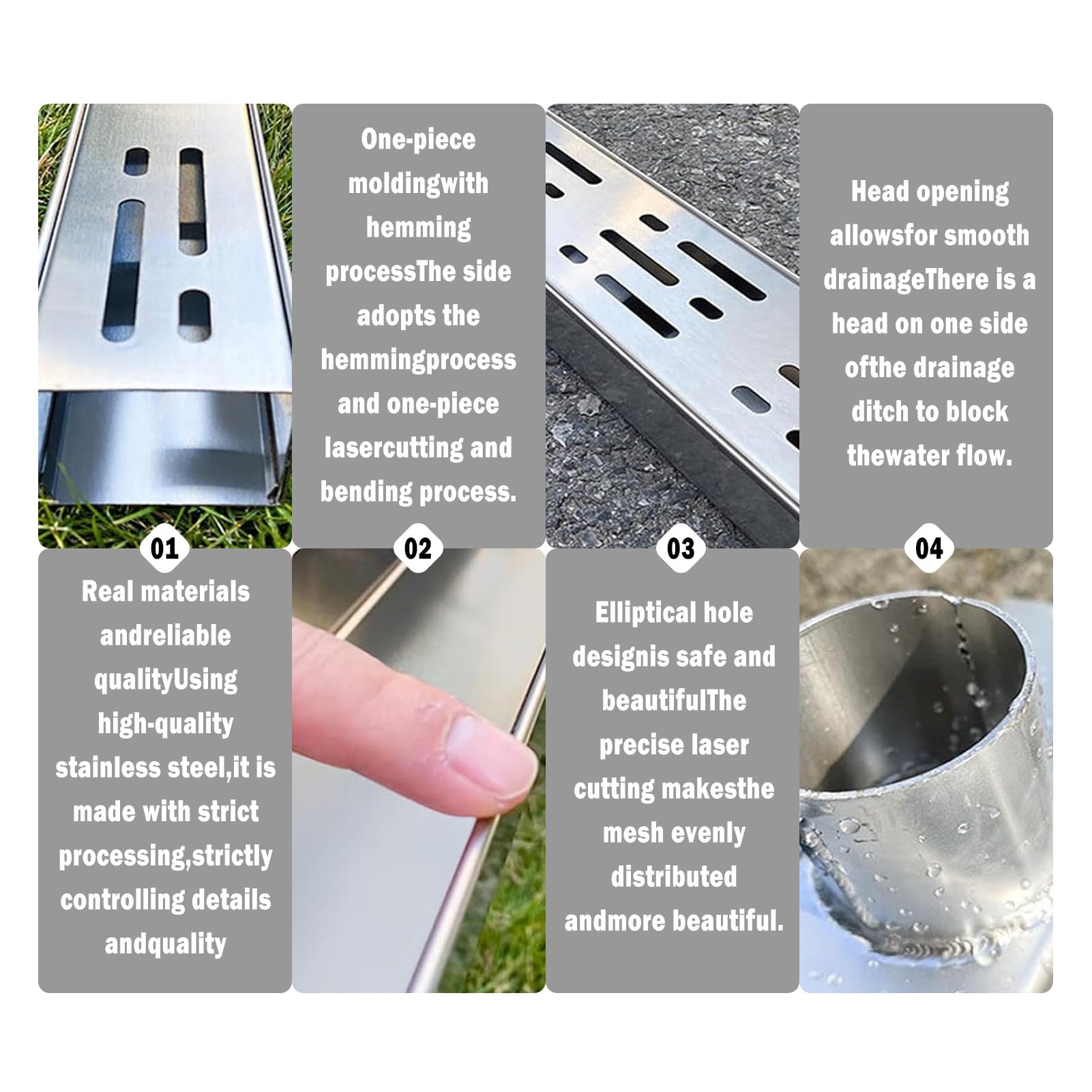 Canaleta de Drenaje de Acero Inoxidable - Fácil instalación, Cubierta Decorativa para Jardines, Patios y gestión del Agua en restaurantes (2 m de Largo, 5 x 5 cm)