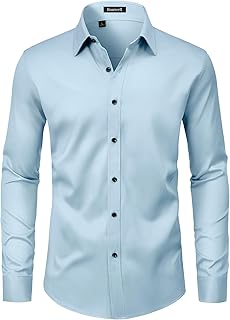 Men’s Wrinkle Free Dress Shirts Regular Fit Long Sleeve Non Iron Business Casual Wedding Stretch Button Down Shirt