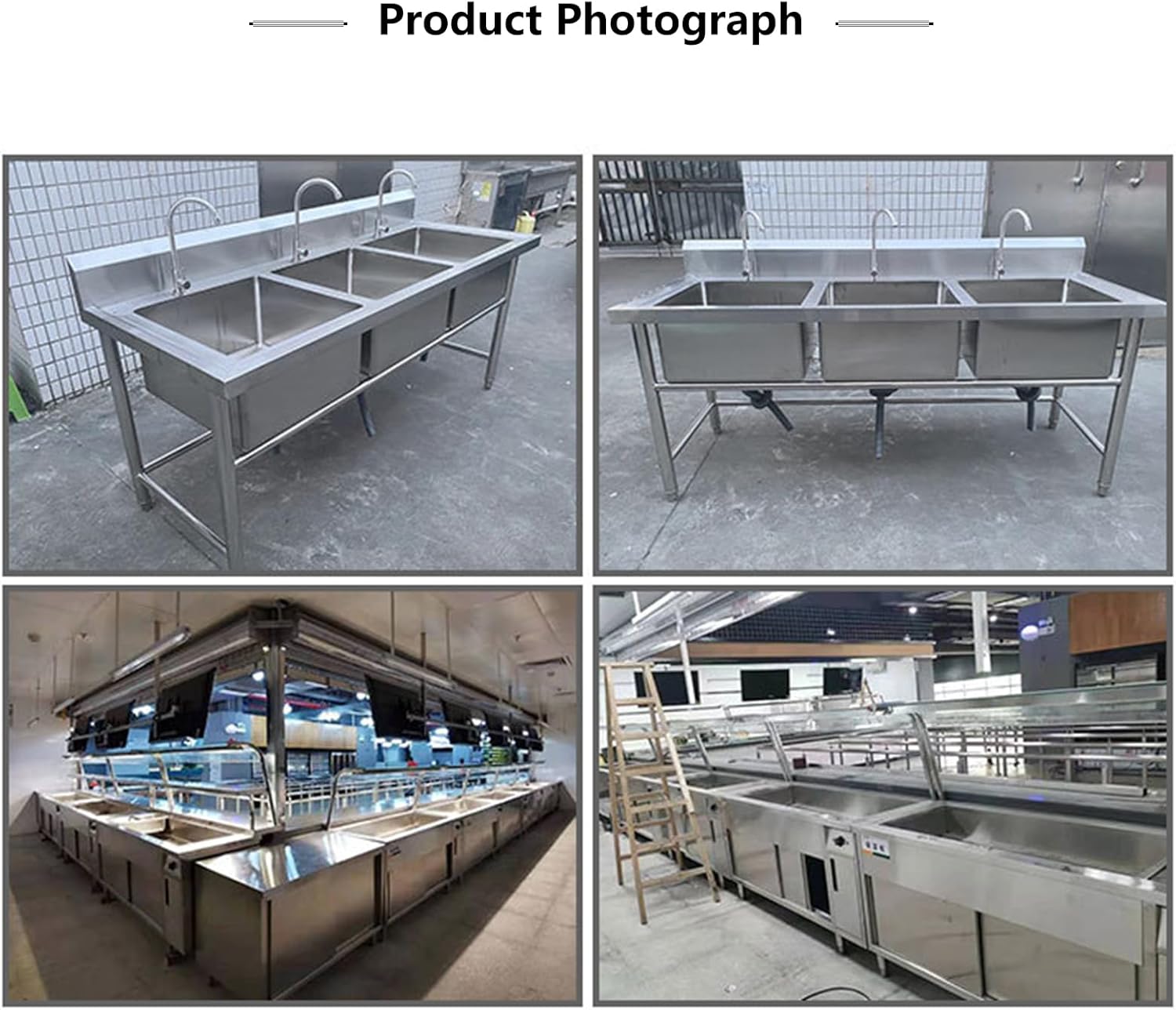 3 Compartment Commercial Stainless Steel Sink,Free Standing Triple Bowl Kitchen Sinks,Stainless Steel Triple Bowl Commercial Kitchen Sink,Stainless Steel W/Faucet Utility Sink