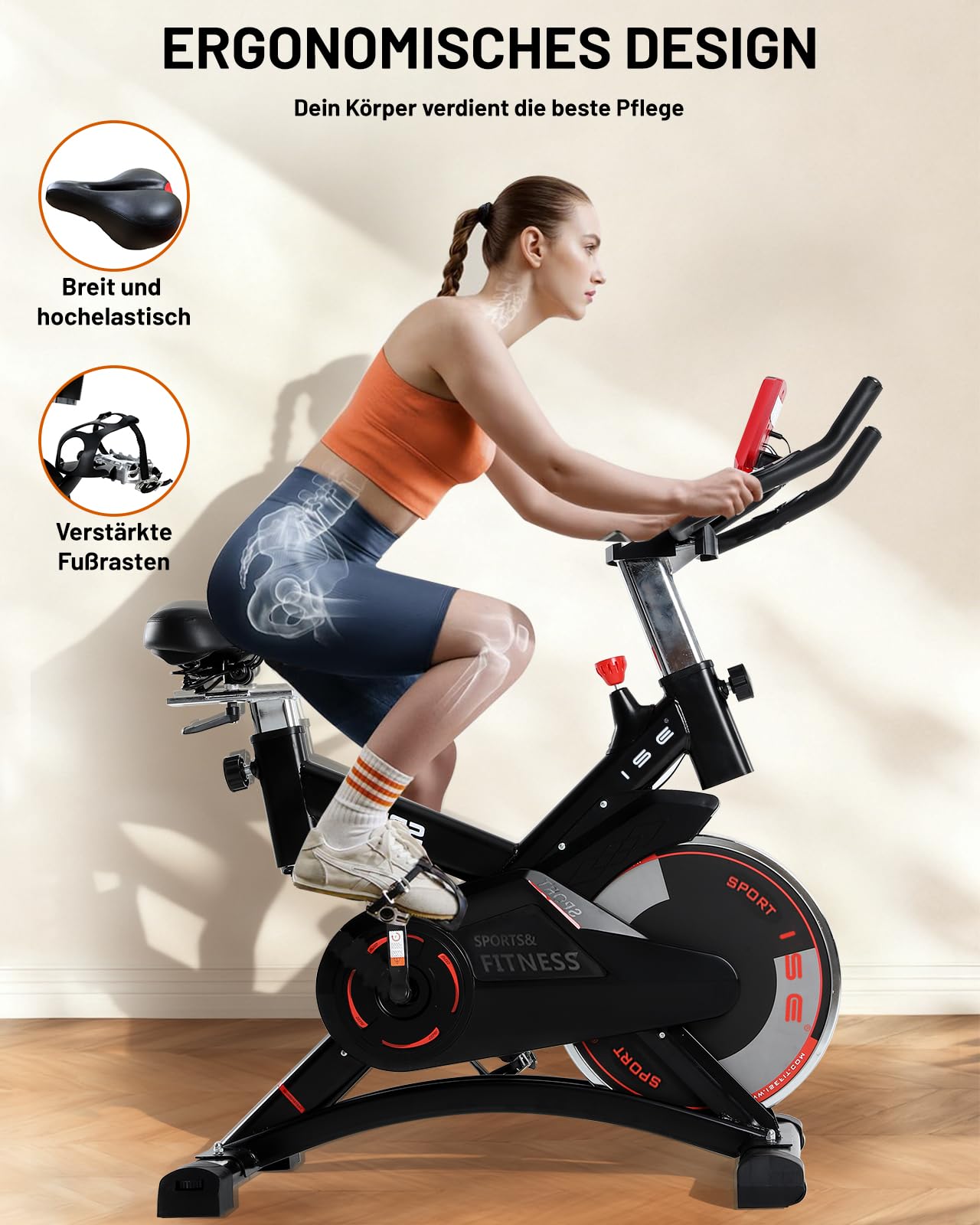 ISE Aktualisierte Heimtrainer Fahrrad,Hometrainer Fahrrad mit Verstellbarem Widerstand,Indoor Bike mit Flüsterleise,Schweres Schwungrad und Verbesserter LCD-Monitor,Indoor Cycling Bike