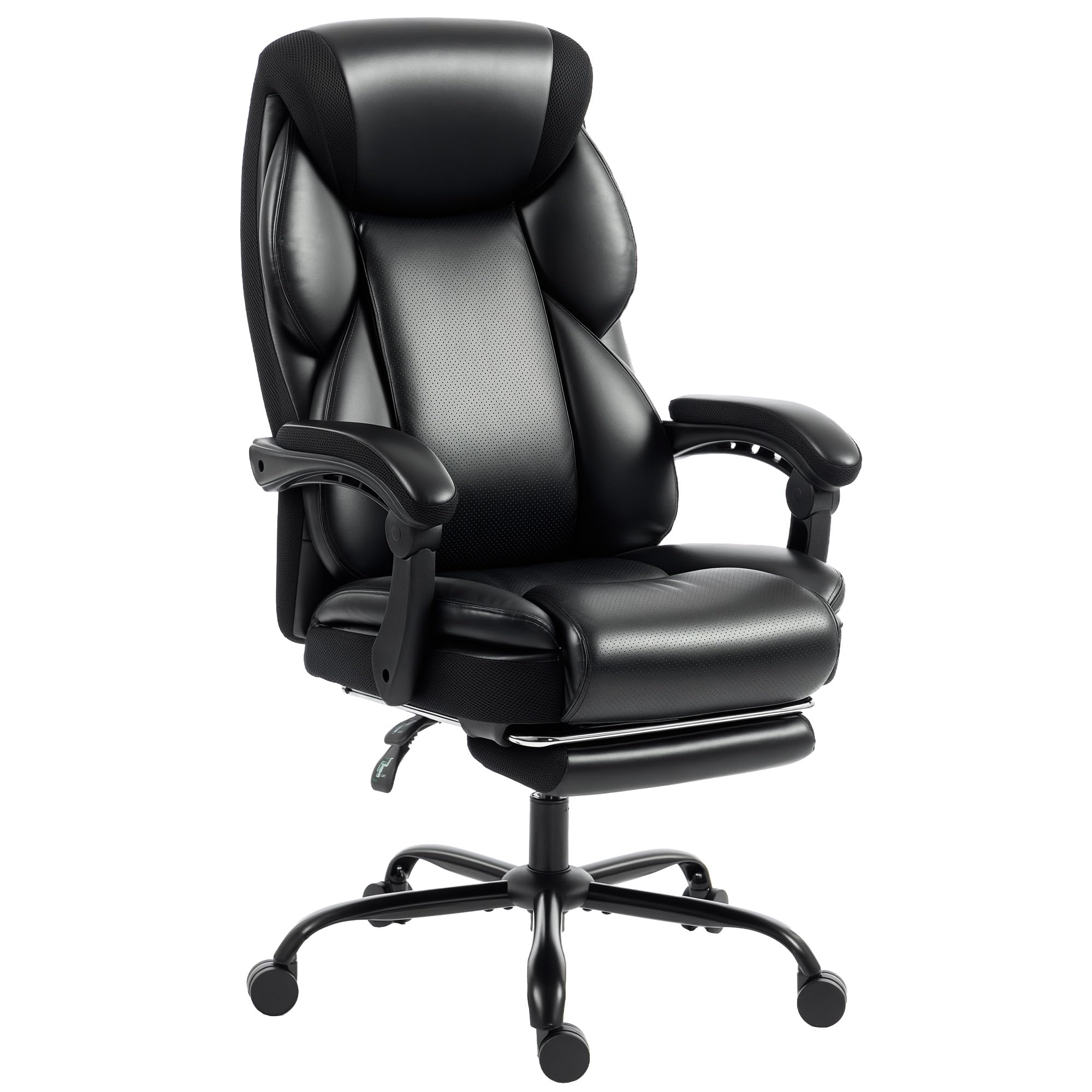 HOMCOM Office Chair, PU Leather Reclining Computer Desk Chair with Footrest, Armrest, Adjustable Height, Swivel Casters, Black