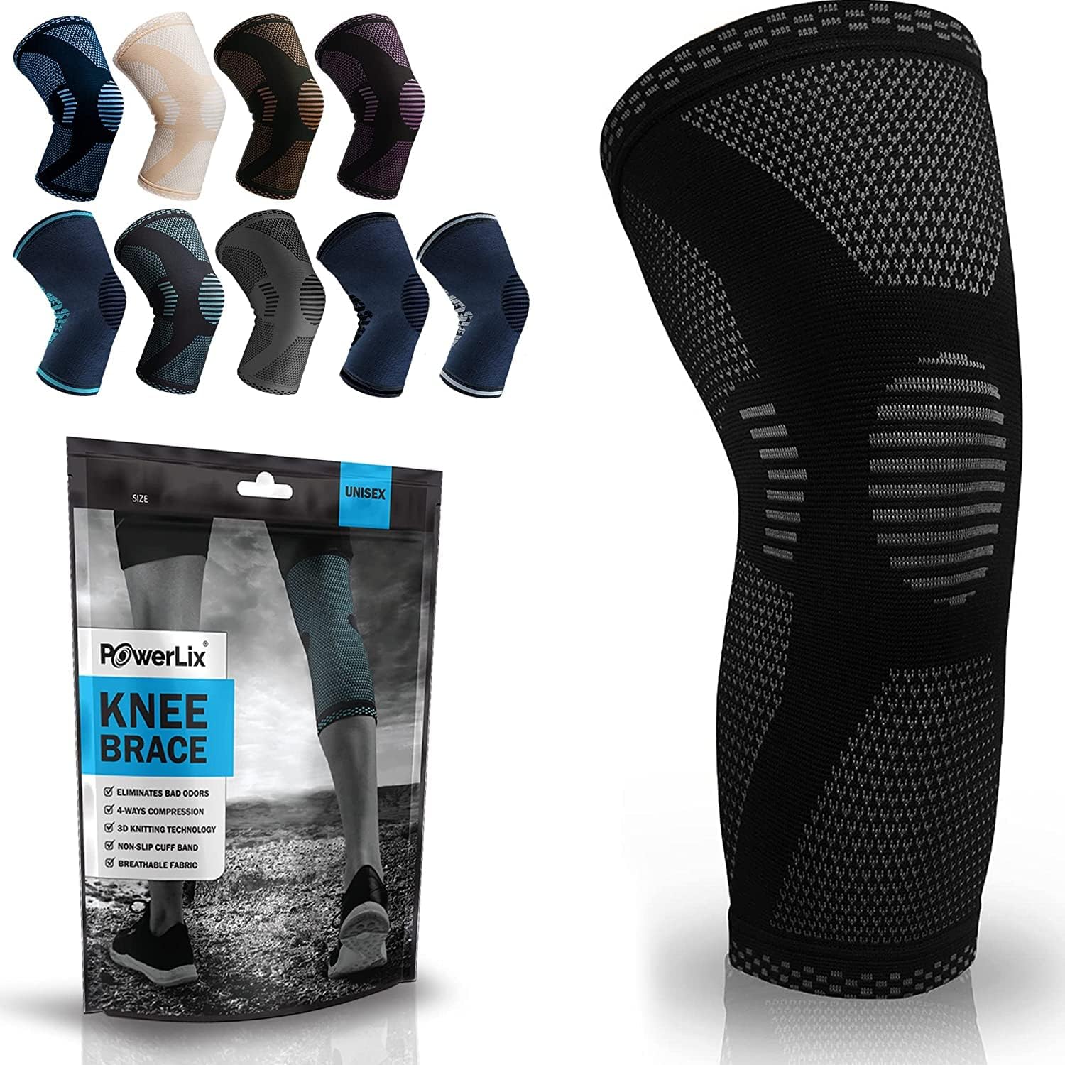 POWERLIXKnee Compression Sleeve - Best Knee Brace for Knee Pain for Men & Women Knee Support for Running, Basketball, Volleyball, Weightlifting, Gym, Workout, Sports