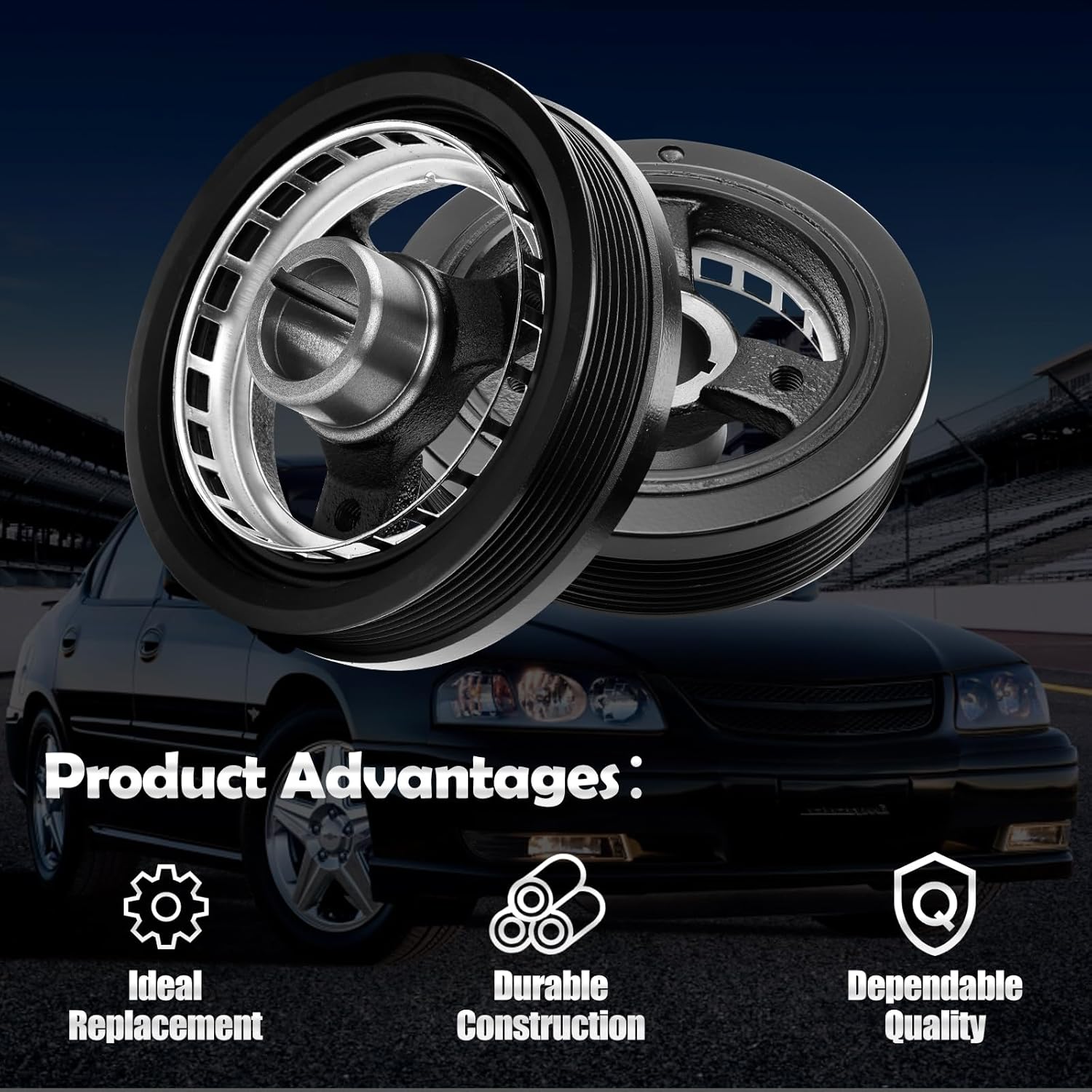 Engine Harmonic Balancer Crankshaft Pulley 24504609, Compatible with Chevrolet, Buick, Pontiac & Oldsmobile Cars Malibu, Impala, Venture, Tracker, Regal, Century, Skylark, Replace 594-148 32900284