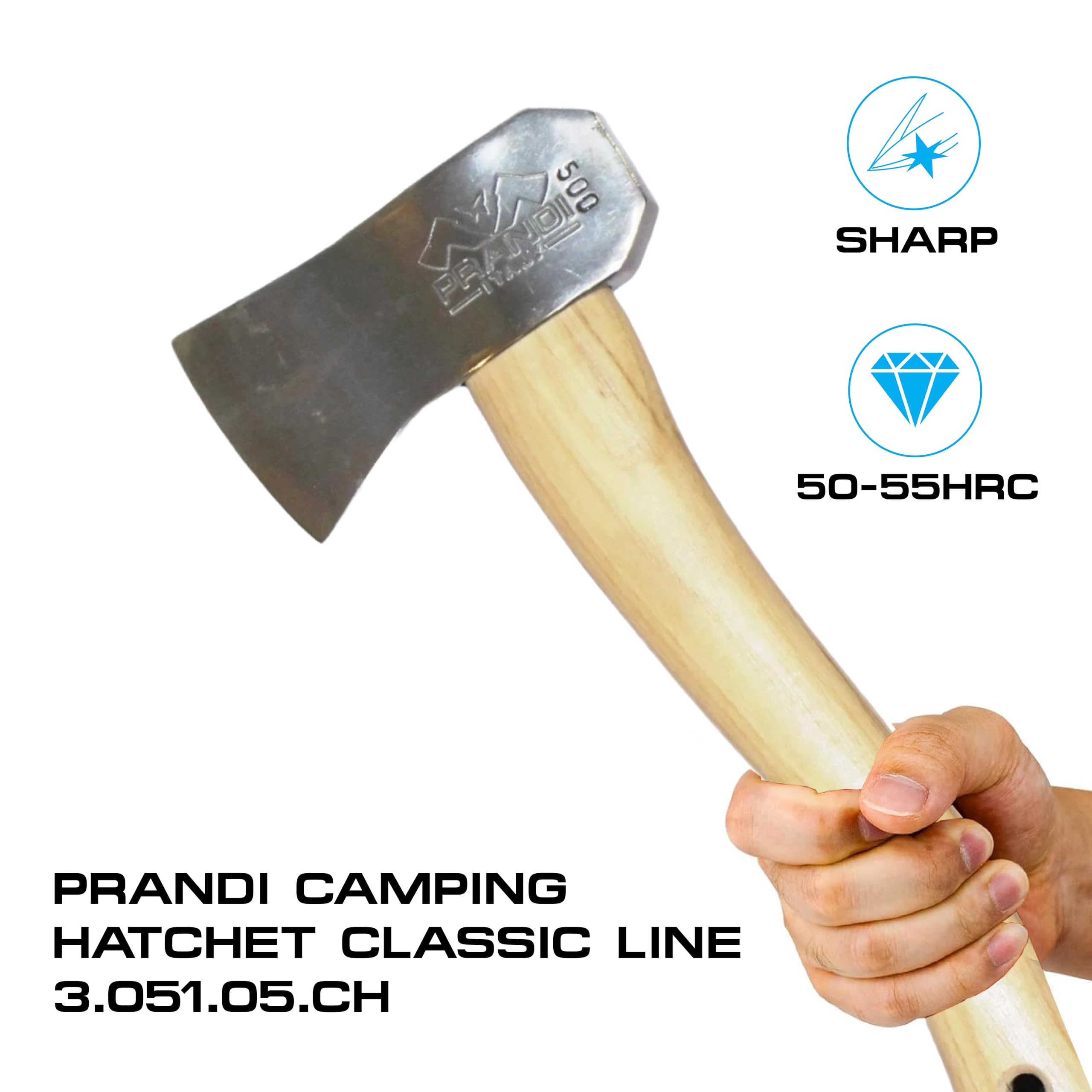 Prandi Axes Camping C45 Forged Carbon Steel Hatchet - Hickory Handle with Leather String - Ideal for Camping, Travel and Bushcraft - S/N 3.051.05.CH - 13
