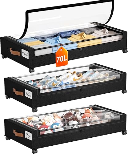 Miniatura 12 de Yecaye Almacenamiento debajo de la cama con ruedas, paquete de 2 contenedores de almacenamiento debajo de la cama, almacenamiento de zapatos debajo