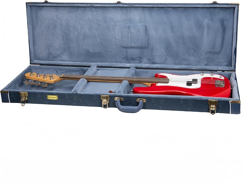Crossrock Relief Series Bass Guitar Case for Fender Precision & Jazz | Carved Smoke Blue Finish, Monochrome Blue Velvet Interior, Lock – Premium Wooden Hardshell