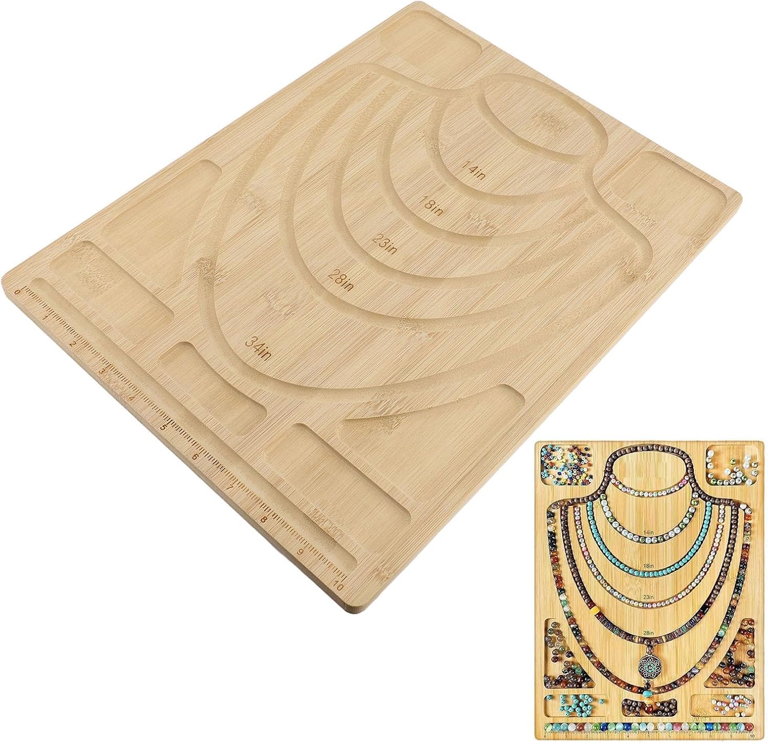 Bead Board Jewelry Making Tray, Necklace Design Mat, Bambusoideae Beading Board with Inch Measurement, Multiple Sizes for Necklace Making, Bead Organizer for Jewelry Crafting 11.2