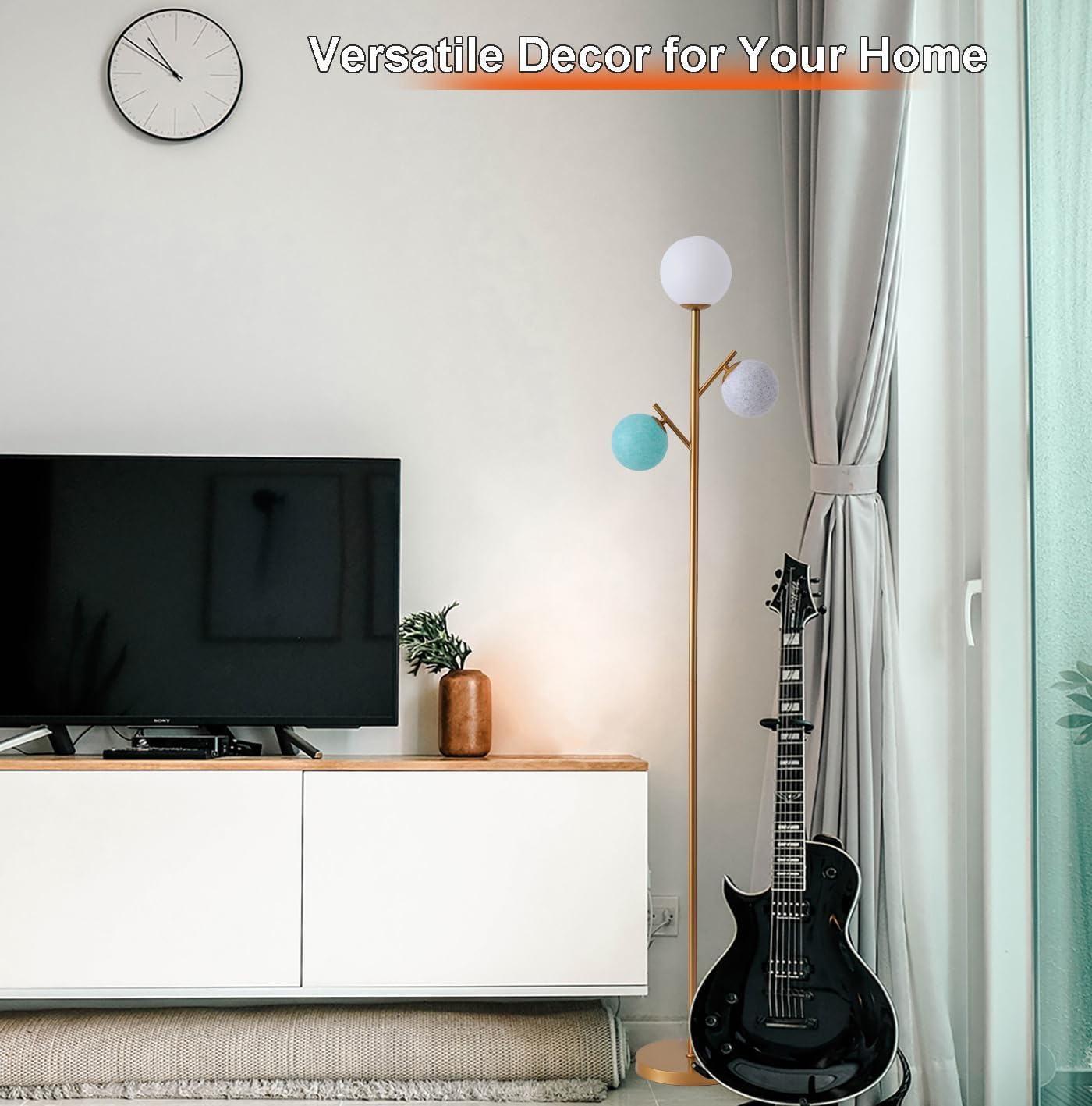 Fiqevs 3 Light Globe Floor Lamp - Modern Gold Floor Lamp with Multi-Color lampshade, LED Bulbs Included, Standing Lamp with Foot Switch for Living Rooms, Bedrooms, Offices
