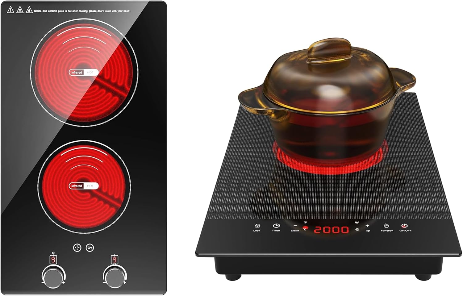 VBGK Single and Double Electric Cooktop, 110V Electric Stove Top with 9 Power Levels, Kids Lock & Timer,LED Touch Control,Overheat Protection Electric Stove