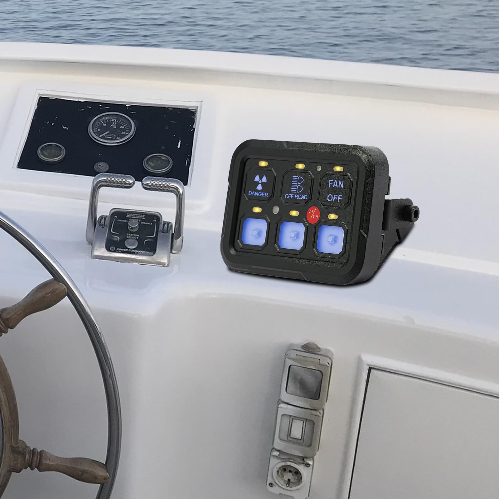 6-biegowy zestaw panelowych przełączników, 12 V/24 V, uniwersalny system sterowania obwodem, z automatycznym ściemnianiem, 7 kolorów RGB, panel sterowania Touch Switch Box do samochodu, łodzi, SUV-a