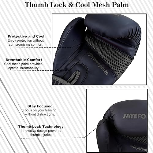 Miniatura 5 de Jayefo Glorious Professional Boxing Gloves with Gel - Leather Sparring Gloves for Boxing Kick Boxing Muay Thai and MMA - Heavy Bag Gloves for Heavy
