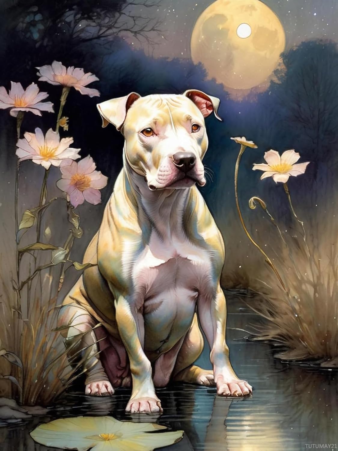TUTUMAY21 Pit Bull Terrier Diamond Painting Kits for Adults, Dog 5D Diamond Art Kits Beginner, Paint with Diamonds Pictures Art Animals DIY Gem Painting for Home Wall Decor 30x40cm