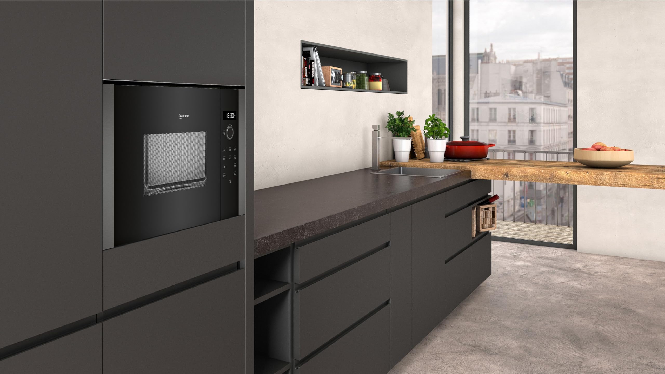 NEFF HLAWD23G0, N 50, Einbau-Mikrowelle ohne Grill, Automatikprogramme, Easy Clean Selbstreinigung, Einfache Bedienung durch Drehknebel und LED-Display Plus, Ideal für Hocheinbau, Graphite-Grey