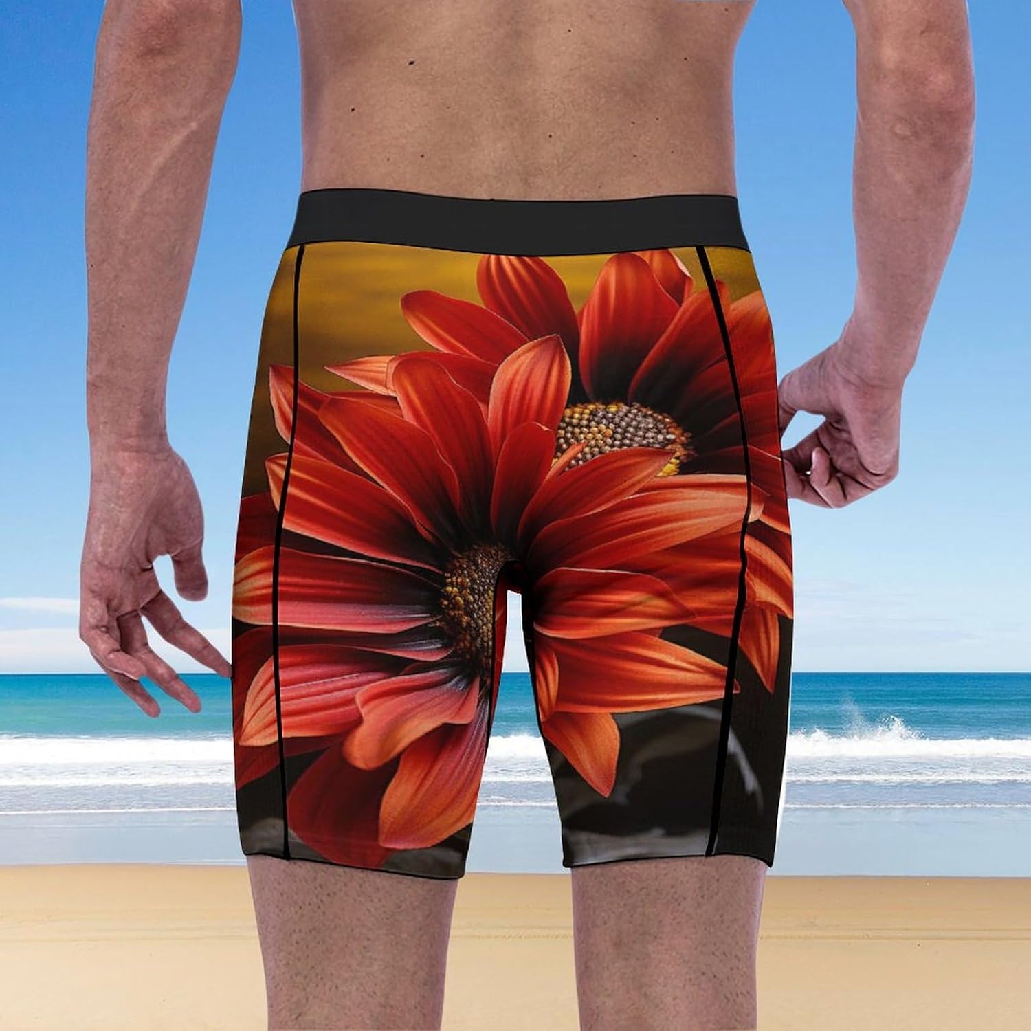 Red Sunflower Compression Shorts Men Spandex Sport Shorts Workout Performance Baselayer Underwear