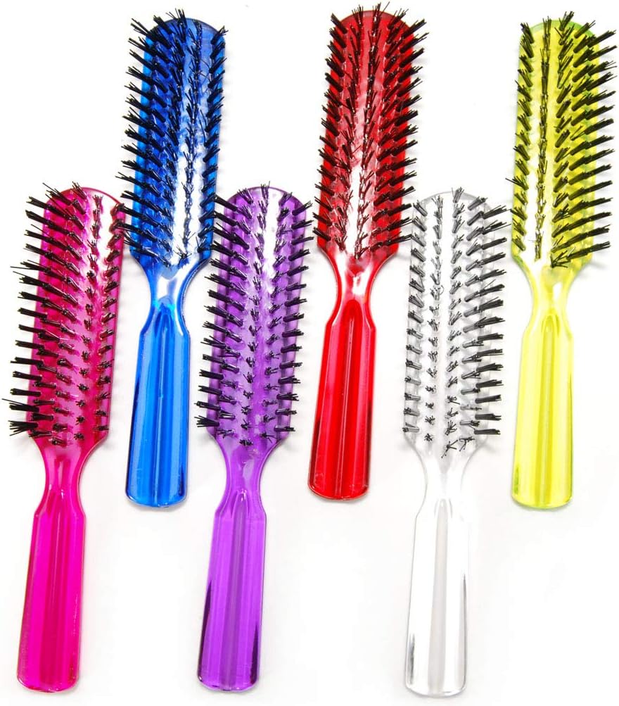 LUXXII (6 Pack) 7.5" Plastic Color Handle Nylon Bristle Brush Hair Pocket Com...