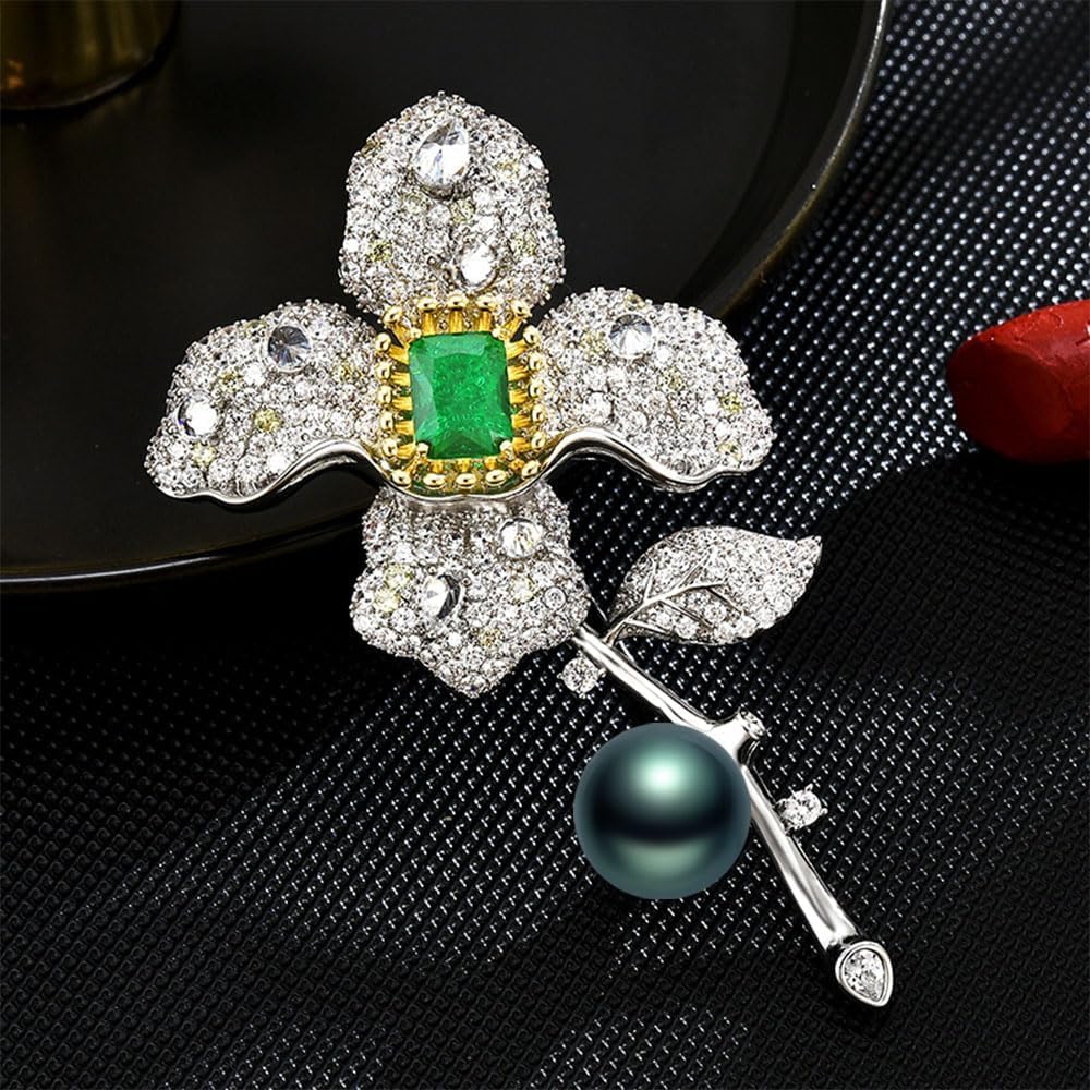 Black Tahiti Pearl Brooch Broches Jewelry For Women Fashion Christmas Gifts Wife Mom Girlfriend, Anniversary Birthday Fine Jewelry Gifts for Her NO11354