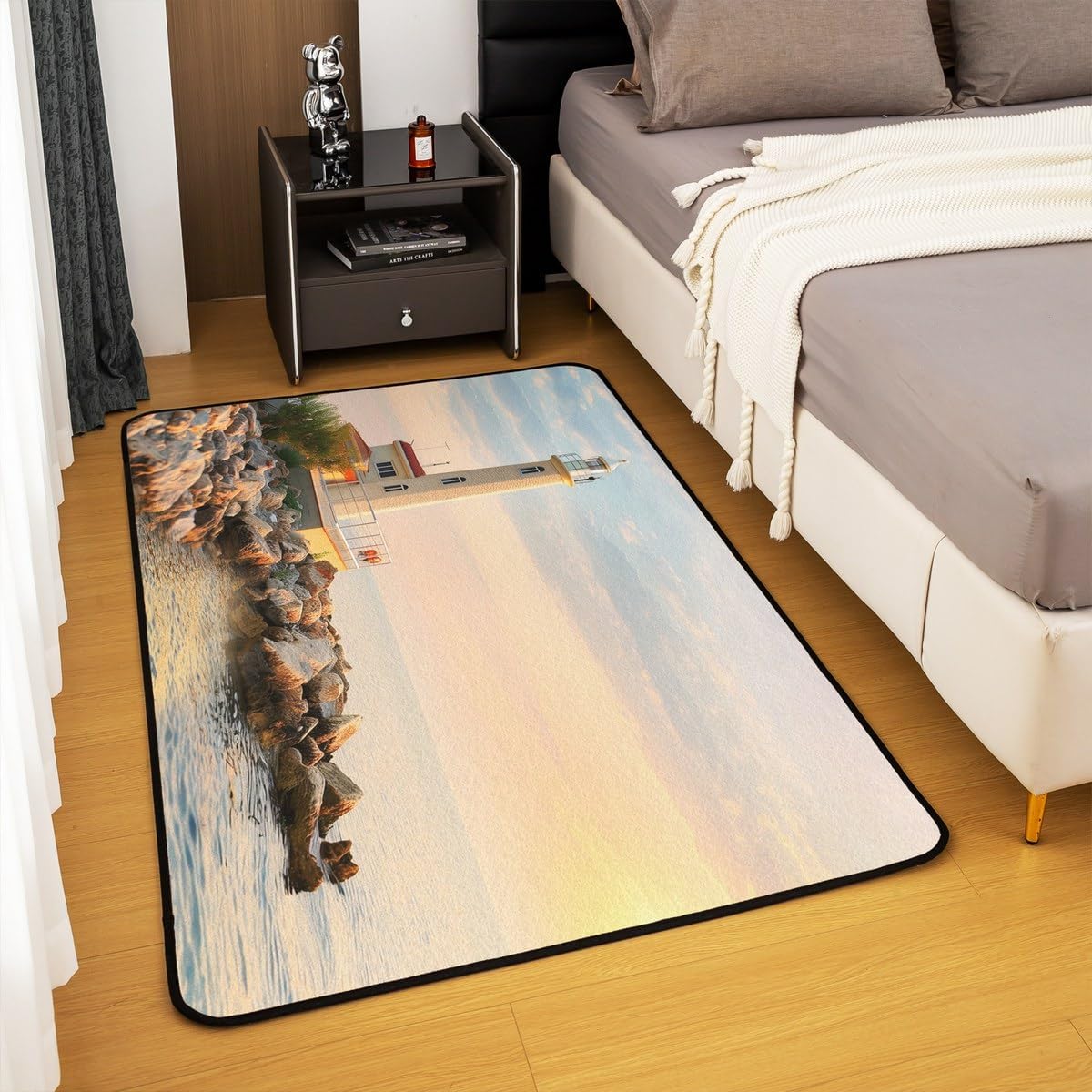 Erosebridal Lighthouse Carpet 5x7,Ocean Sunset Washable Area Rug,Coastal Nature Theme Farmhouse Style Decorative Accent Rug for Kids Boys Girls Teens Bedroom Living Room Bedside Classroom Decor
