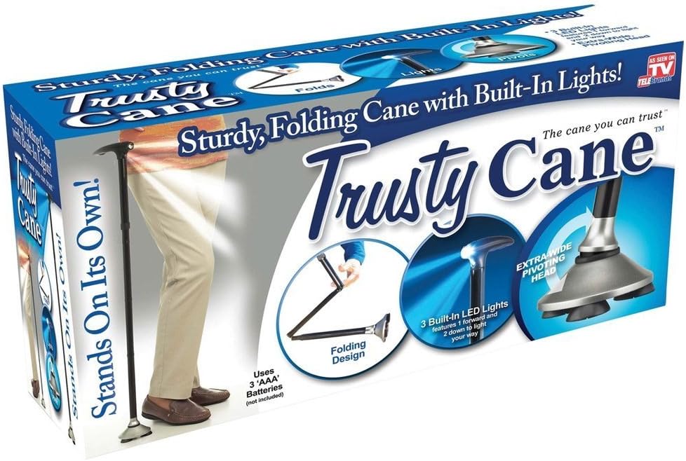 Trusty Cane LED Folding Walking Triple Head Pivot Base Adjustable As Seen On TV