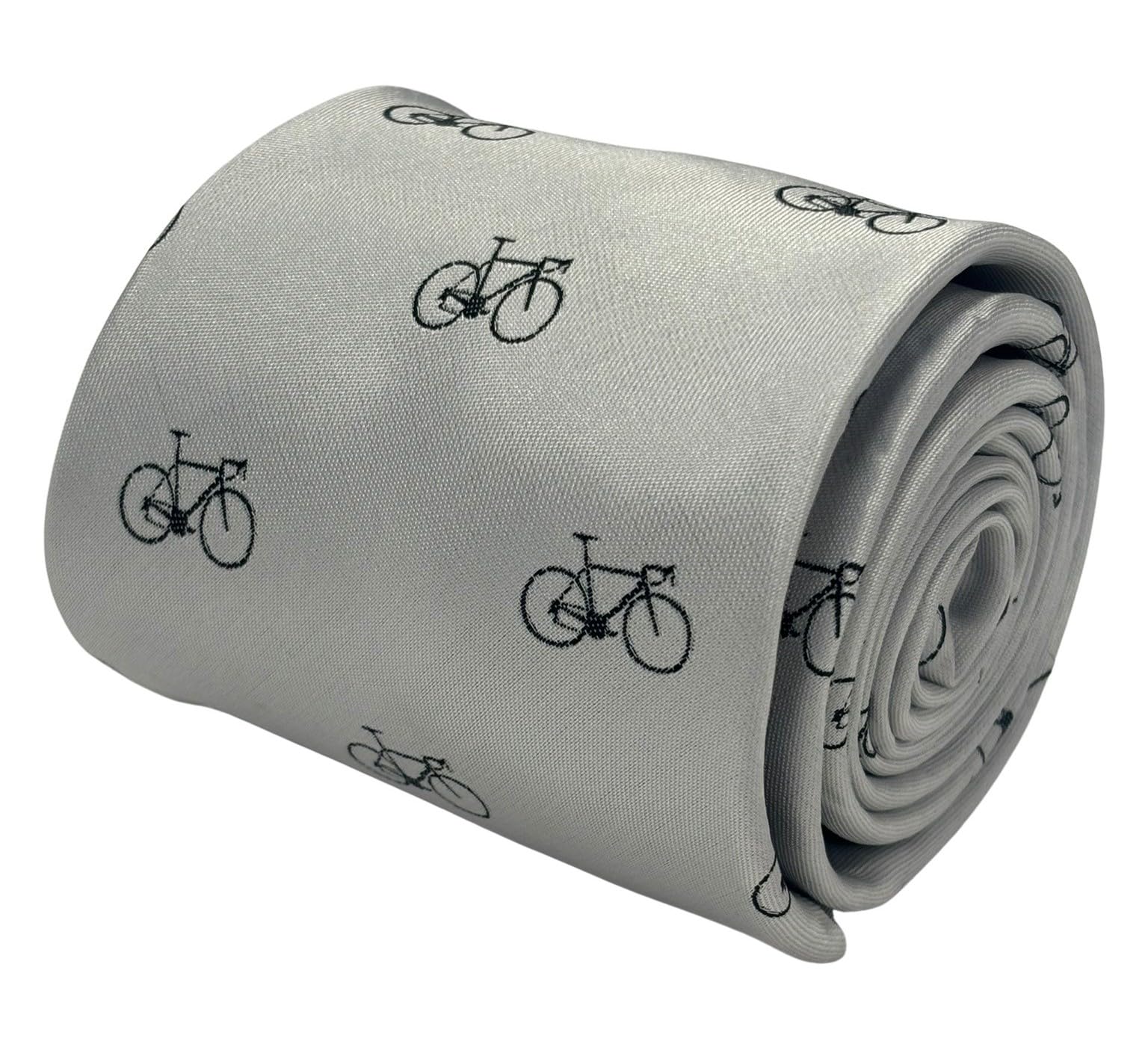 Frederick Thomas White Bicycle Design Necktie, Classic 8Cm Width, Tour De France Theme, British-Made Luxury Tie, Microfibre