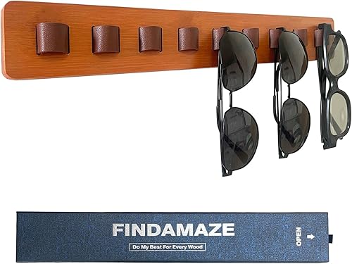 FINDAMAZE Organizador de lentes de sol de madera para almacenamiento de lentes de sol montado en la pared, exhibidor de gafas, decoración del