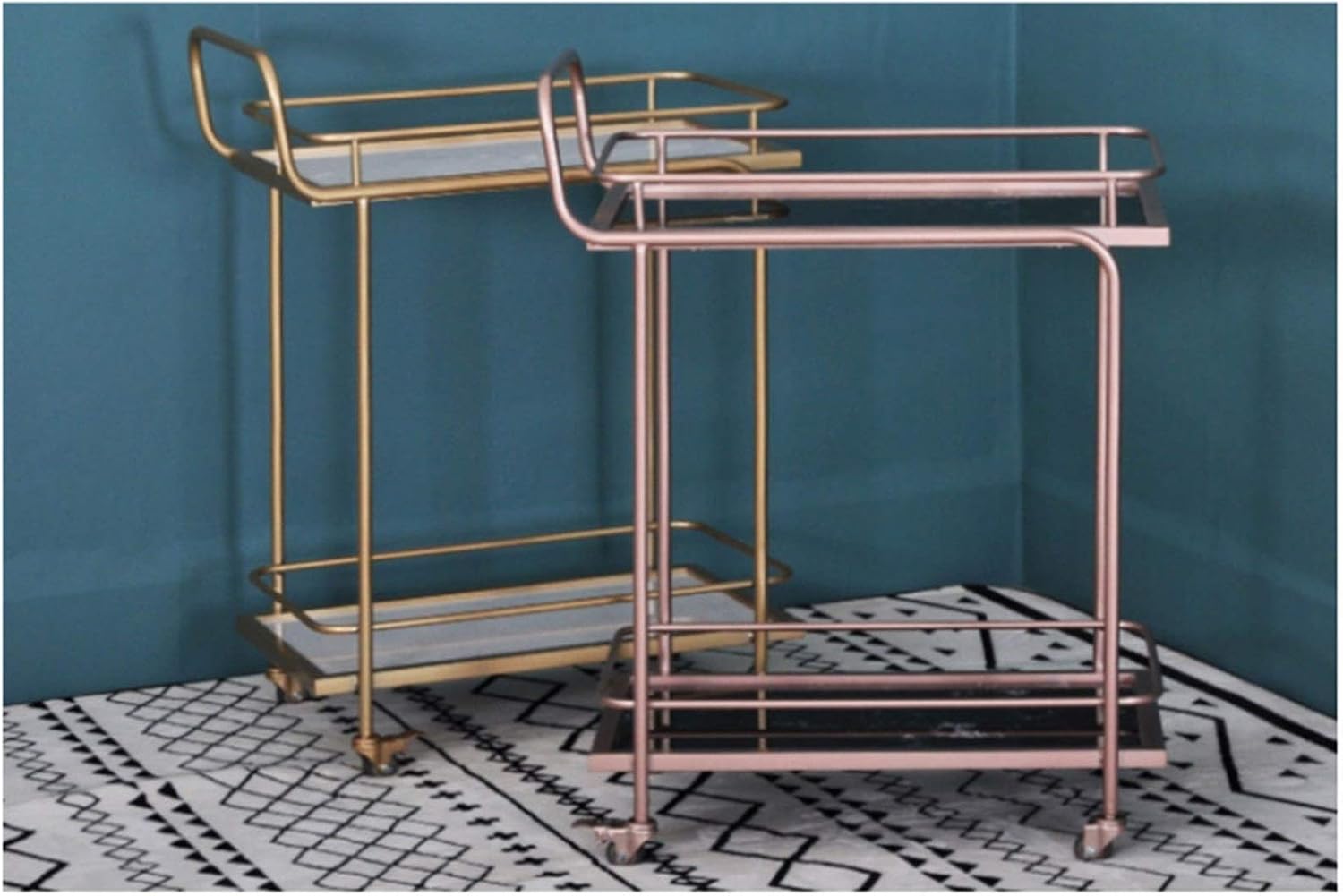 Trolley Kitchen Storage Cart Kitchen Serving Carts Rolling Bar Cart with 2 Tier Storage Shelves for Kitchen Living Room Serving Bar Cart Kitchen Storage,