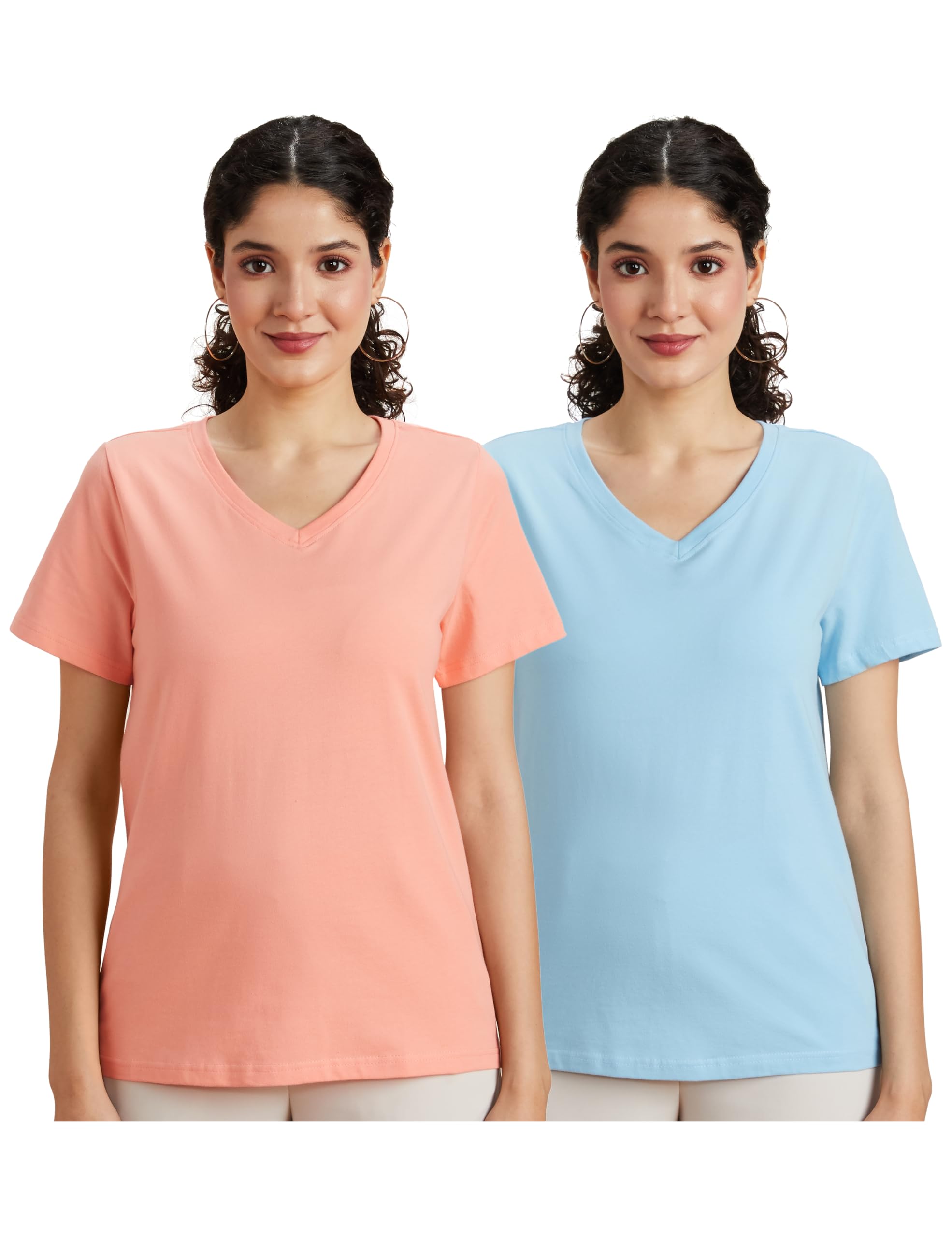 Amazon Brand - Symbol Women Cotton Stretch Regular Fit V Neck Half Sleeve T-Shirt (Available in Plus Sizes)