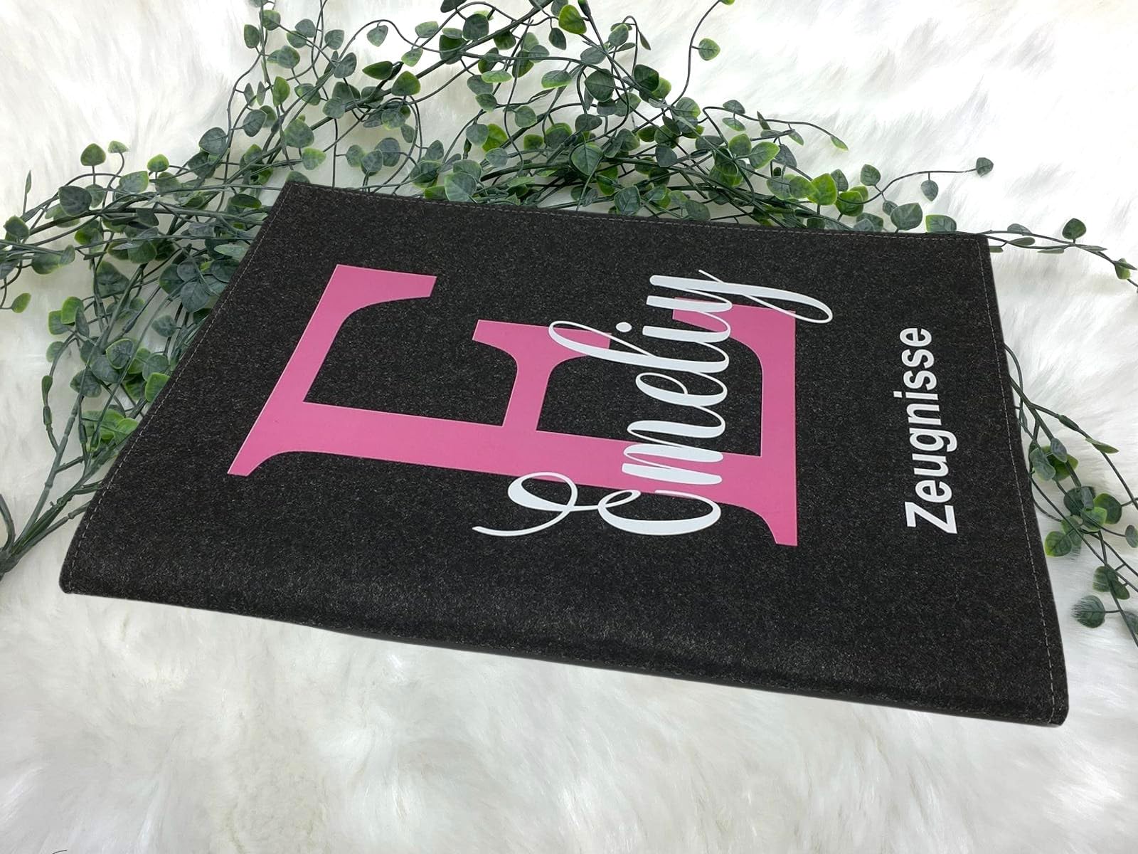 Zeugnismappe mit Namen - Mädchen und Jungen - Personalisiert Filz A4 Buchstabe Pink - Dokumenten Urkunden Mappe Kinder - Hefter Zeugnisse - Sichtbuch