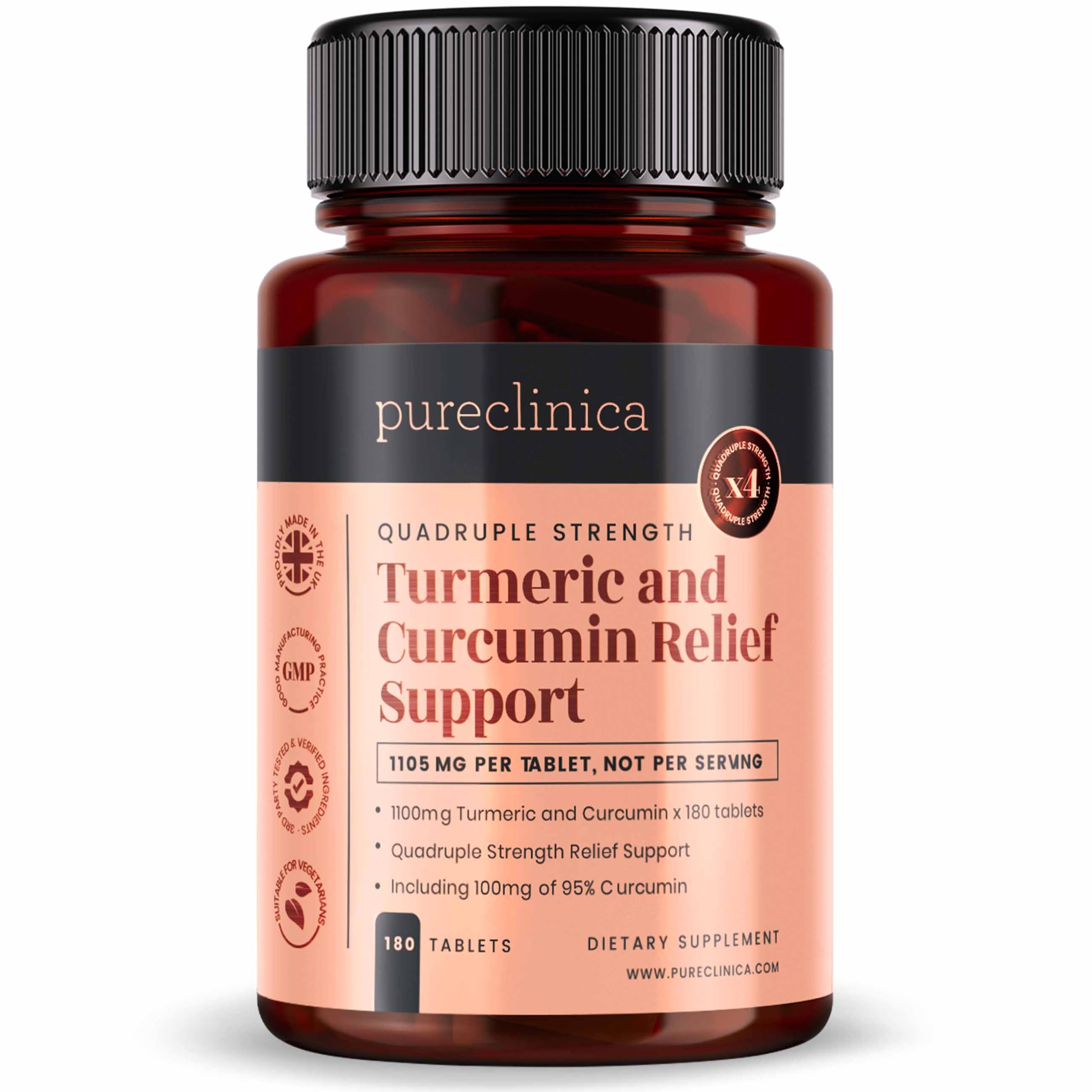 Curcuma et Curcumine 1100mg - 180 comprimés de 1100mg – Curcumine à 95% - 5mg d'extrait de poivre noir augmentent l'assimilation de 300%