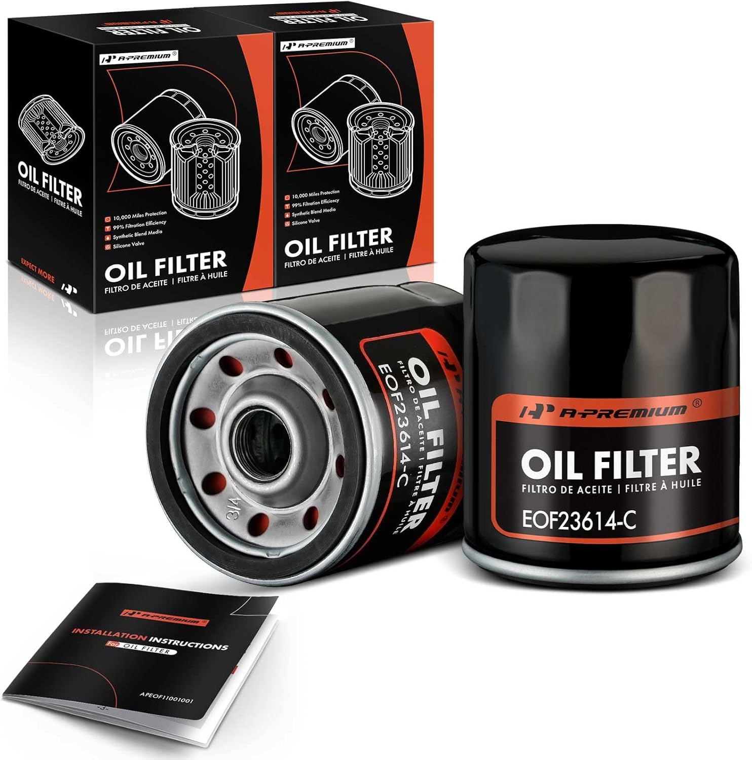 A-Premium 2-PC 10K Miles Protection Spin On Oil Filter Compatible with Ford & Chevrolet & Toyota & Nissan & Volkswagen & Jeep & Subaru & Dodge & Lexus & Mazda & Chrysler & Audi & Land Rover & Infiniti