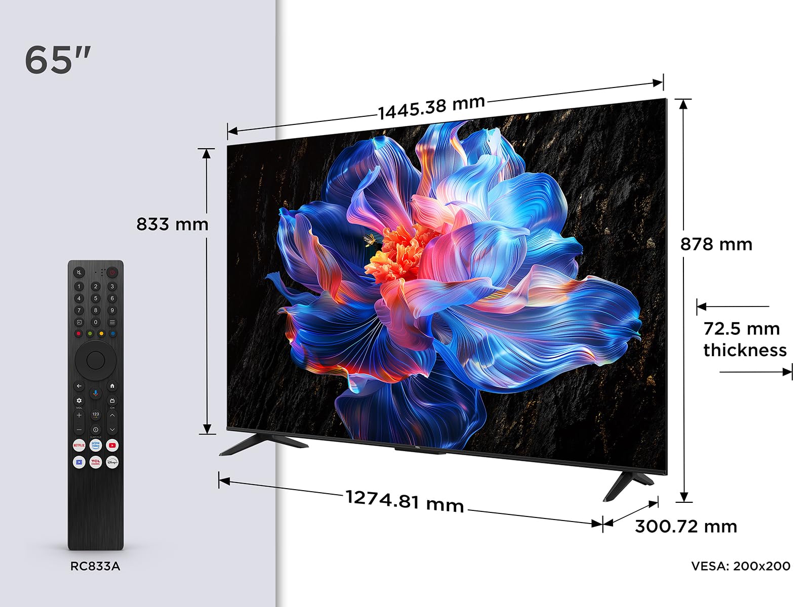 TCL 65V6C 65 Pouces Smart TV 4K HDR Direct LED Google TV Dolby Audio Motion Clarity