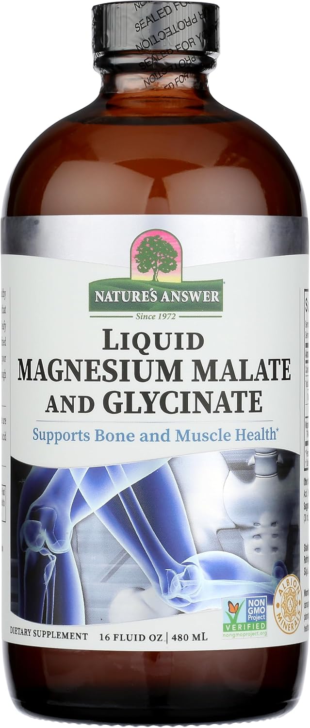 Nature's Answer Liquid Magnesium Malate and Glycinate | Supports Healthy Bone & Muscle Function | Promotes Healthy Cardiovascular Function | Gluten-Free & Vegan 16oz | 2 Pack