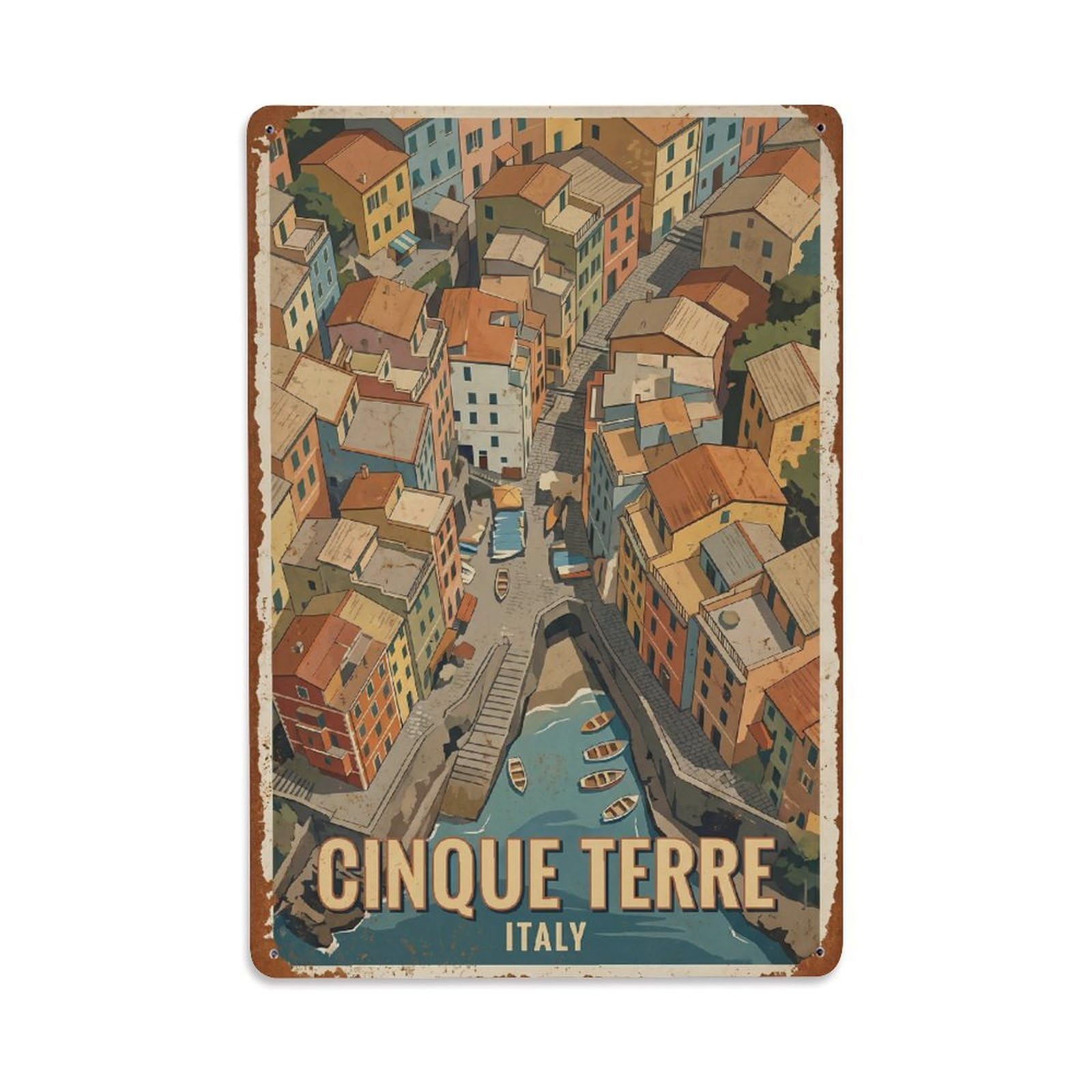 Huiyhb 8X12inch(20X30cm) Vintage Travel Cinque Terre Italy Spectacular Metal Tin Sign