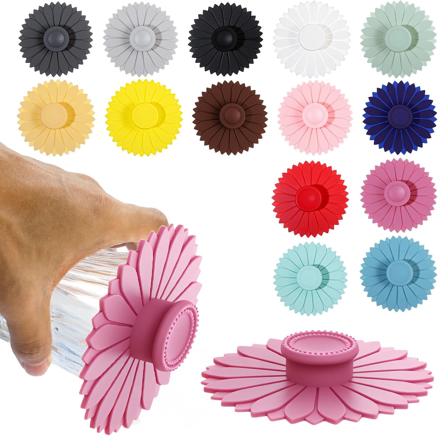 14 Pcs Sunflower Silicone Cup Covers Multicolored Silicone Lids for Mugs, Cups, Tea Pots, Universal Cup Lids Outdoor Hot Drink Cover for Coffee (Bright Color)