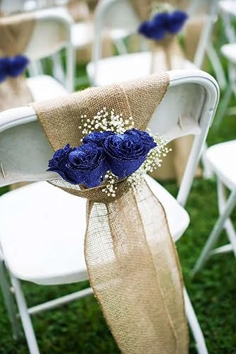 Miniatura 7 de Rosas artificiales, 30 rosas artificiales de seda con tallos para manualidades, ramo de boda, fiesta, decoración del hogar (azul rey)