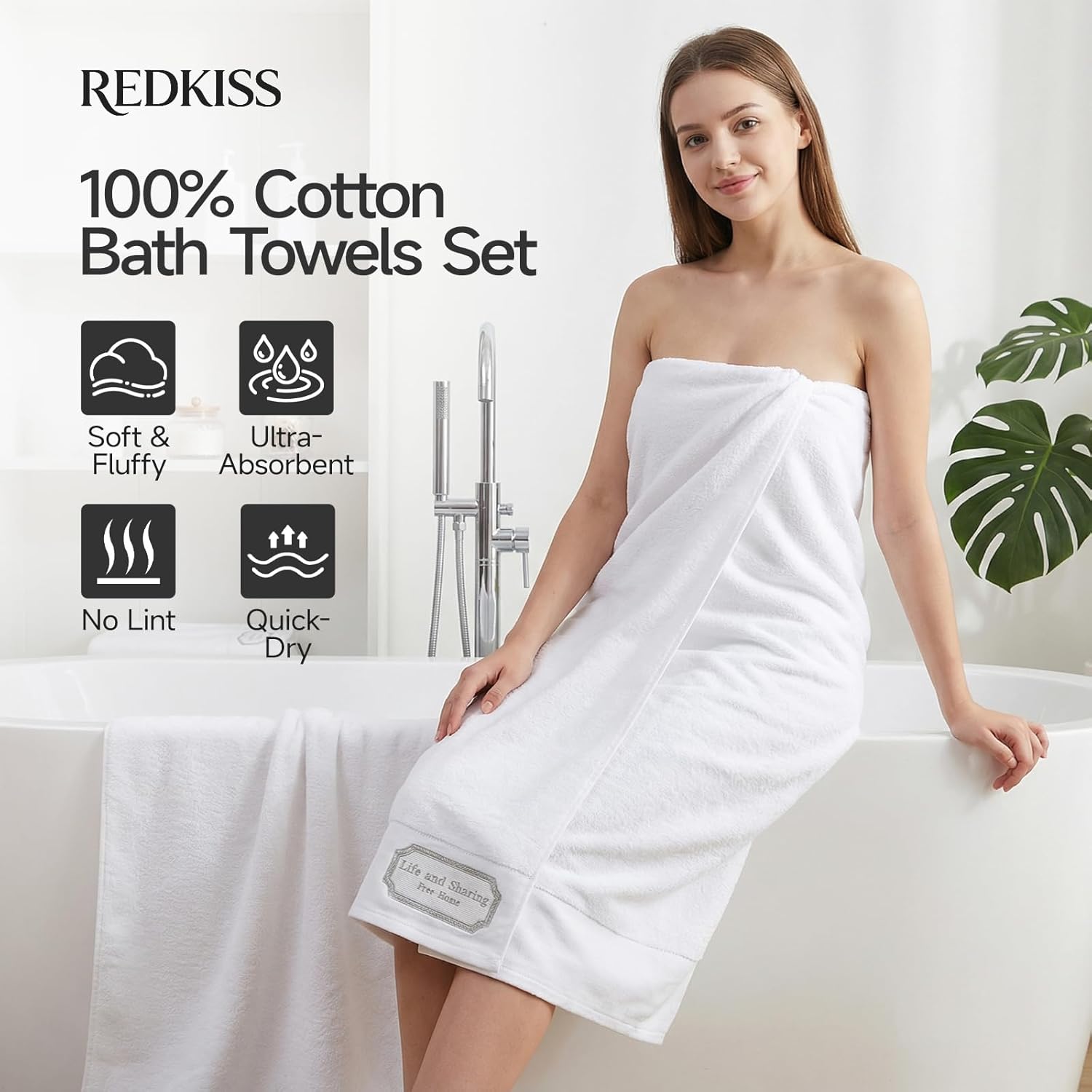 REDKISS 35x70 inches Luxury Bath Sheets Towels Set of 2, 100% Cotton & 700 GSM Ultra Soft & Highly Absorbent Bath Towels Set,Perfect for Bathroom,Spa and Hotel-White - Image 5