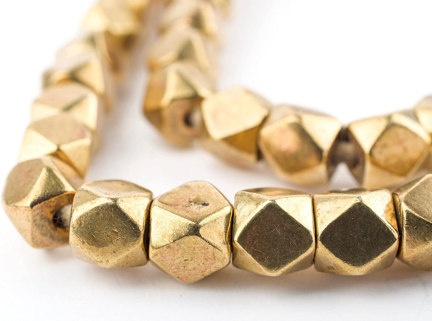 The Bead Chest Cornerless Cube Beads - Full Strand of Faceted Ethnic Metal Spacers (7mm, Antiqued Brass)