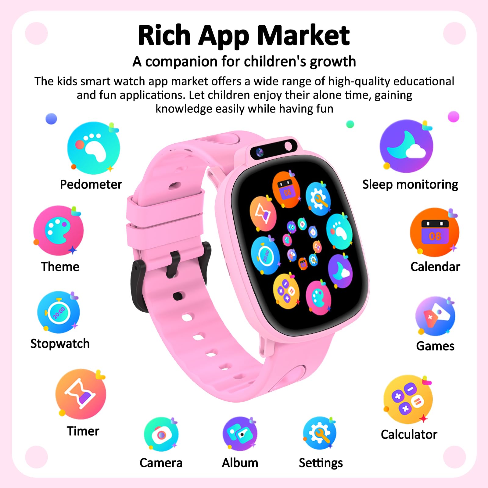 Montre Connectée Enfants avec 1,9 Pouces, 18 Jeux, Suivi du Sommeil, Podomètre, Appareil Photo, Lampe Torche, Smartwatch Enfant pour Garçons, Filles et Adolescents sans App ni Carte SIM