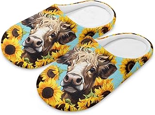 Animal Sunflower Print Shoes for Women Slip On Slippers Spa Indoor Guest Slippers Cotton Non-Slip Shoes Comfortable Flat Shoes Room Travel Hotel