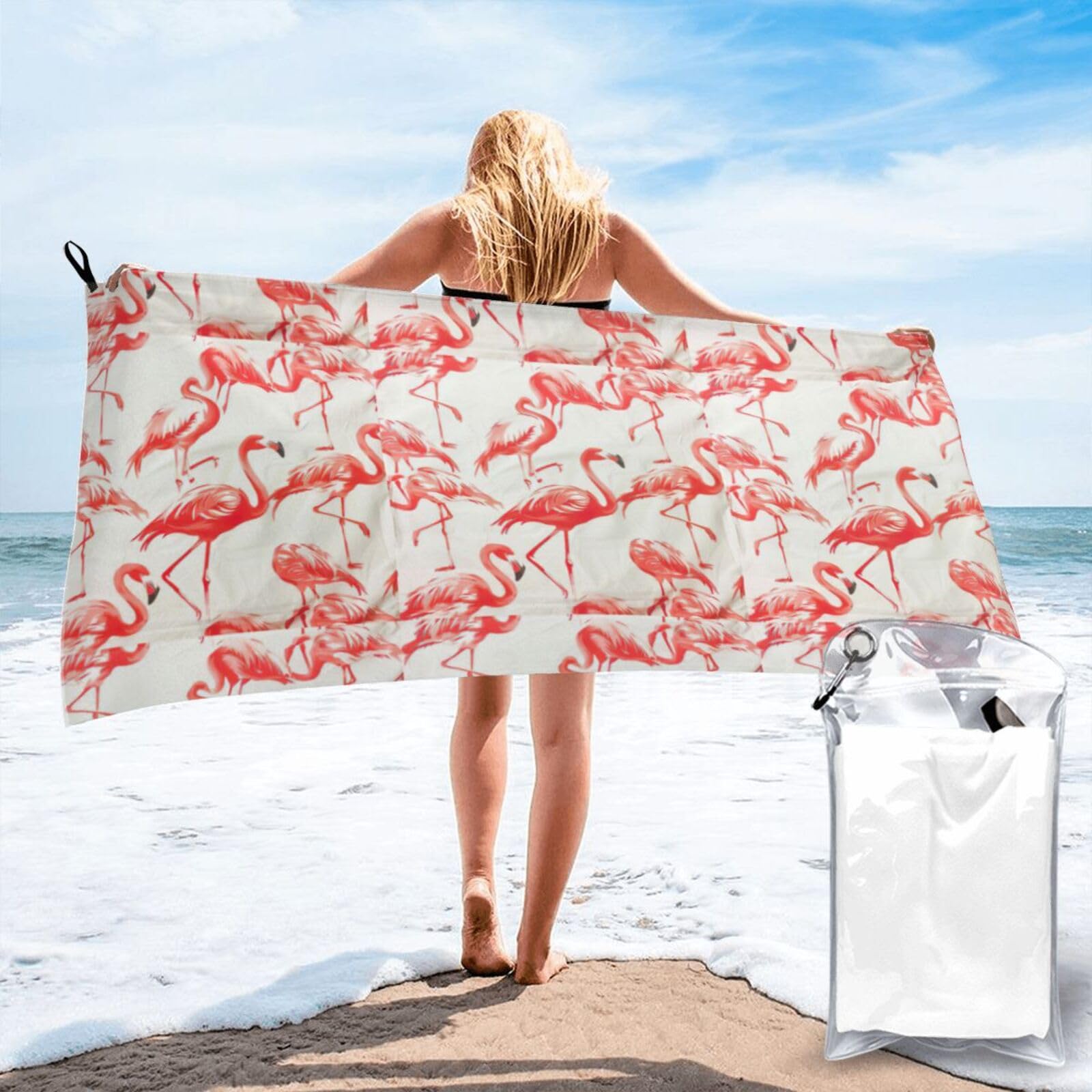 KAPPTYY Flamingos On White Print Quick Dry Towel Bath Shower Beach Wrap For Gym Vacation Adults
