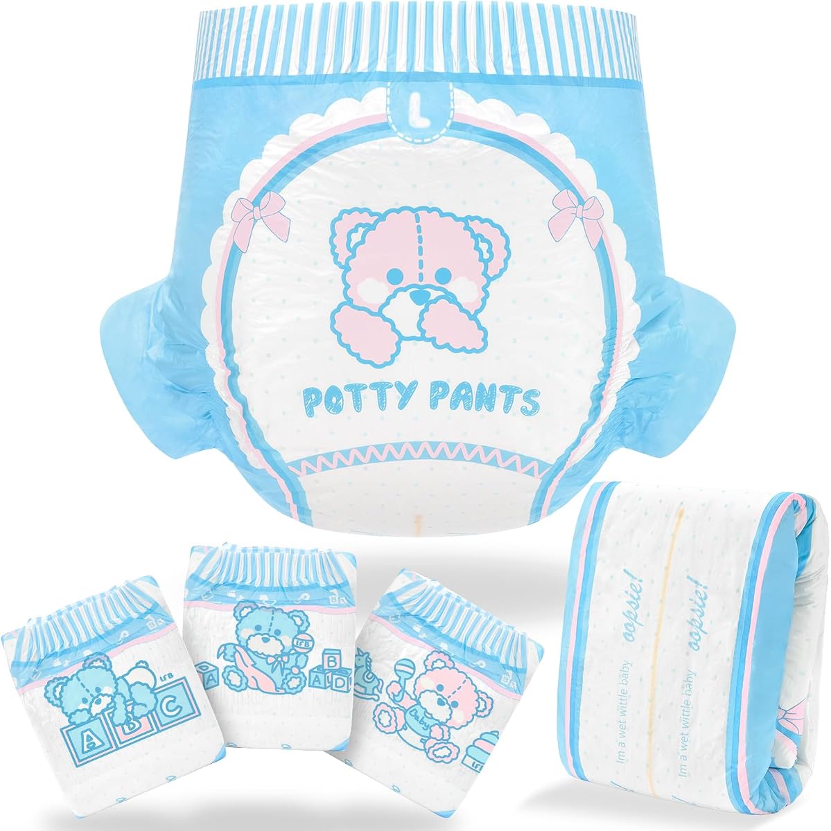 Littleforbig Adult Printed Diaper 10 Pieces - Potty Pants (Large 36"-48")