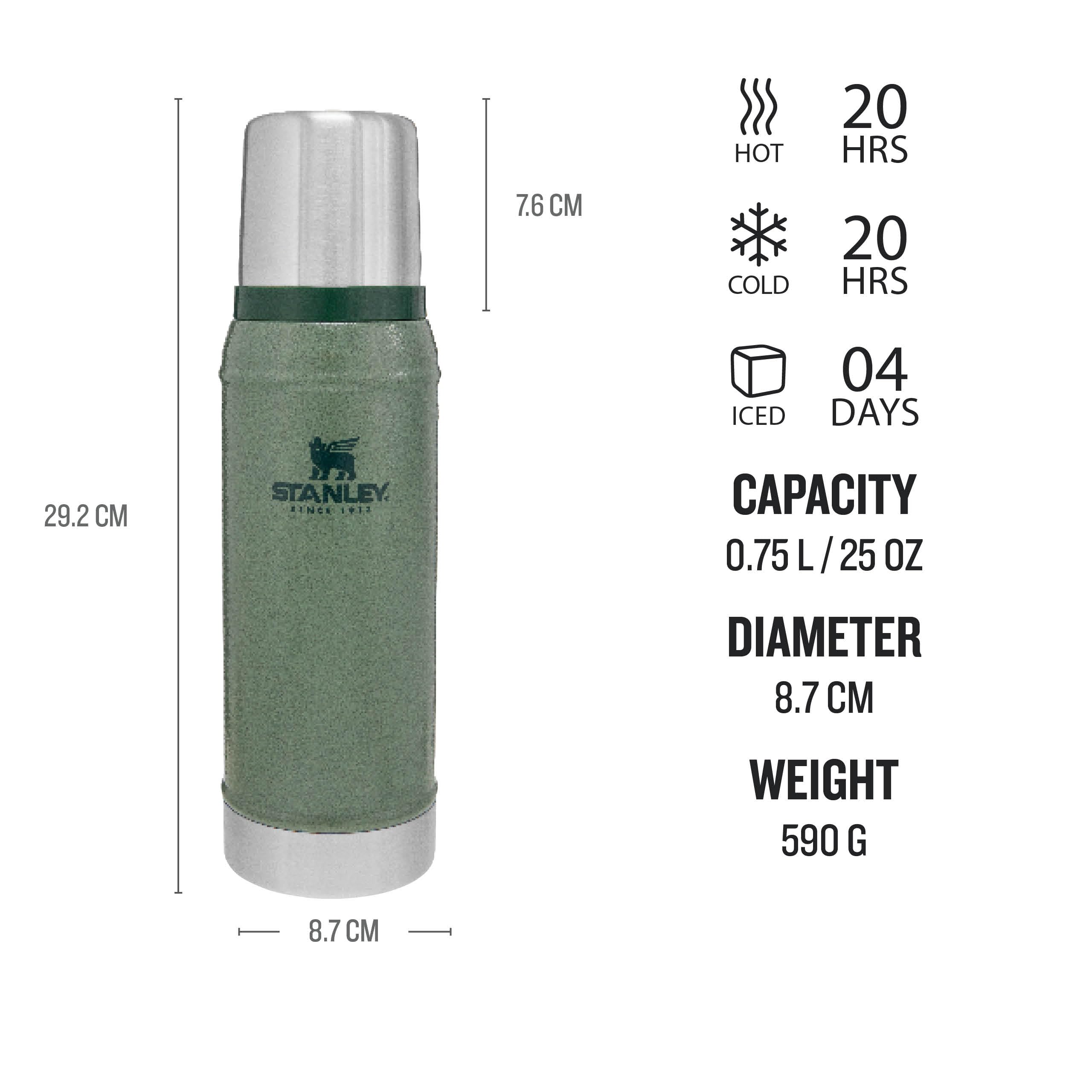 Stanley 1913 Classic Legendary Thermal Flask 0.75L - Keeps Hot Or Cold for 20 Hours - BPA-Free Insulated Bottle - Stainless Steel Coffee Flask - Leakproof - Dishwasher Safe - Green — view 2