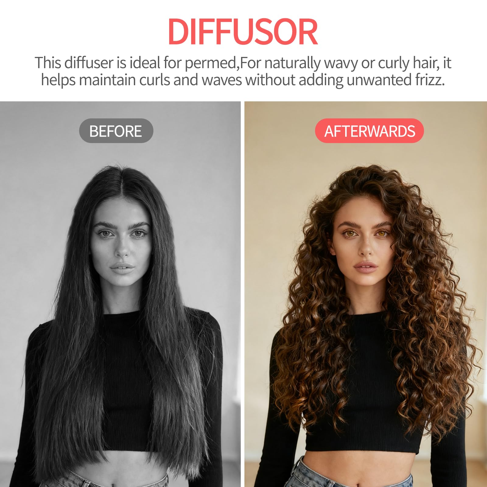 Diffusore Capelli Ricci, per Accessori Diffusore, Diffusore Portatile Capelli Ricci, per Capelli Ricci e Mossi Diffusori, per Adattabile a Asciugacapelli, Grigio