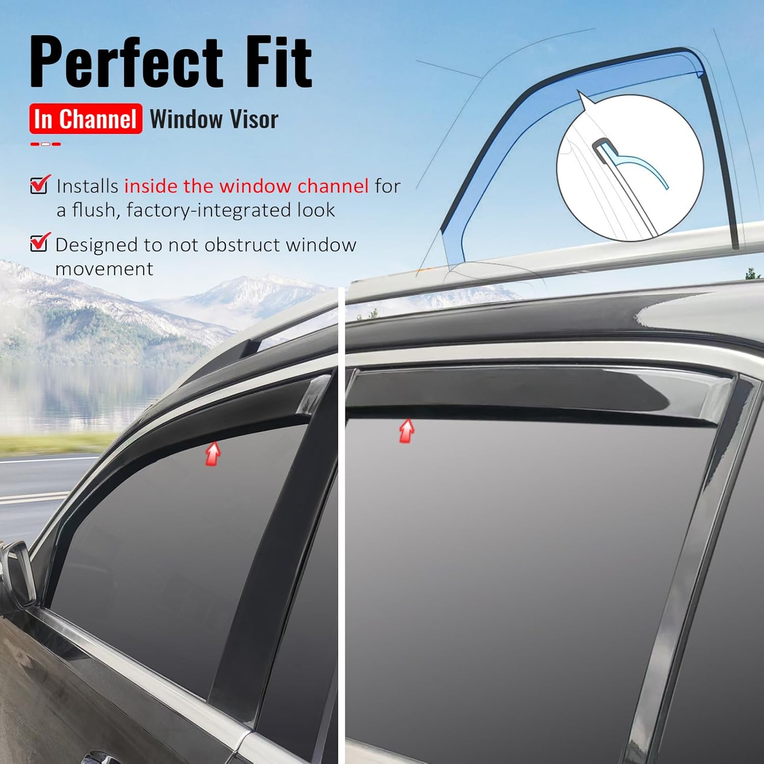 IKON MOTORSPORTS in Channel Window Visors Compatible with 2020-2025 Mercedes-Benz W167 GLE Class SUV (Not Fit Coupe), PC Polycarbonate Black Rain Guards, Side Window Wind Deflectors 4PCS