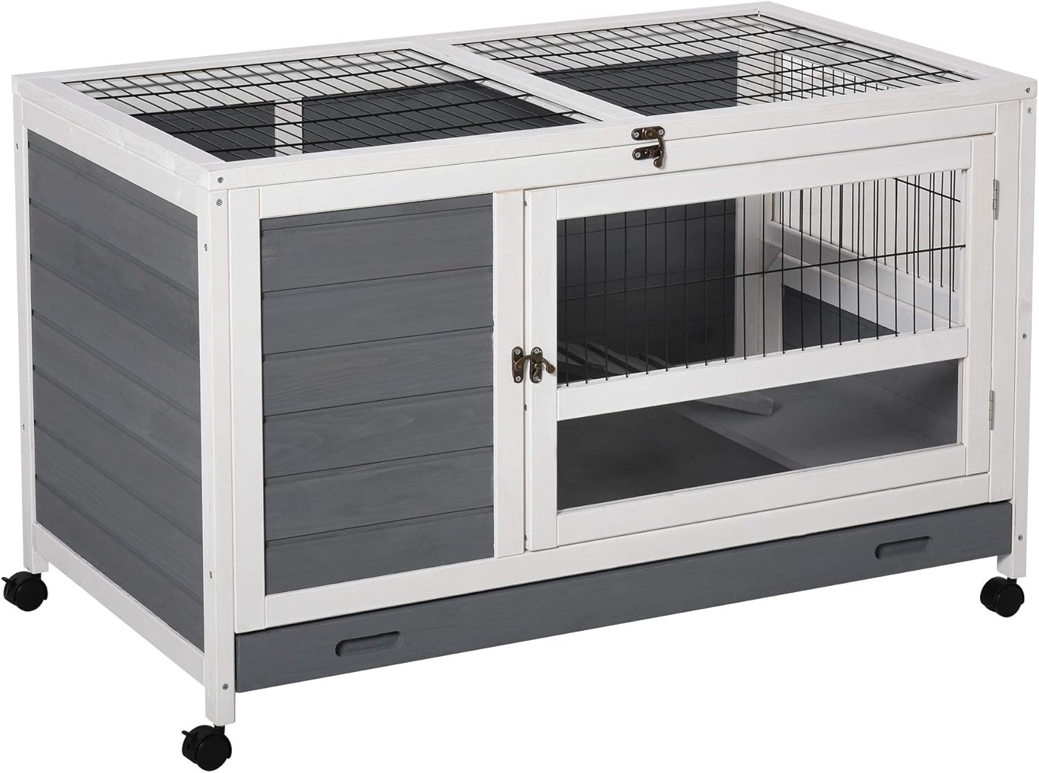 PawHut Wooden Rabbit Hutch, front view