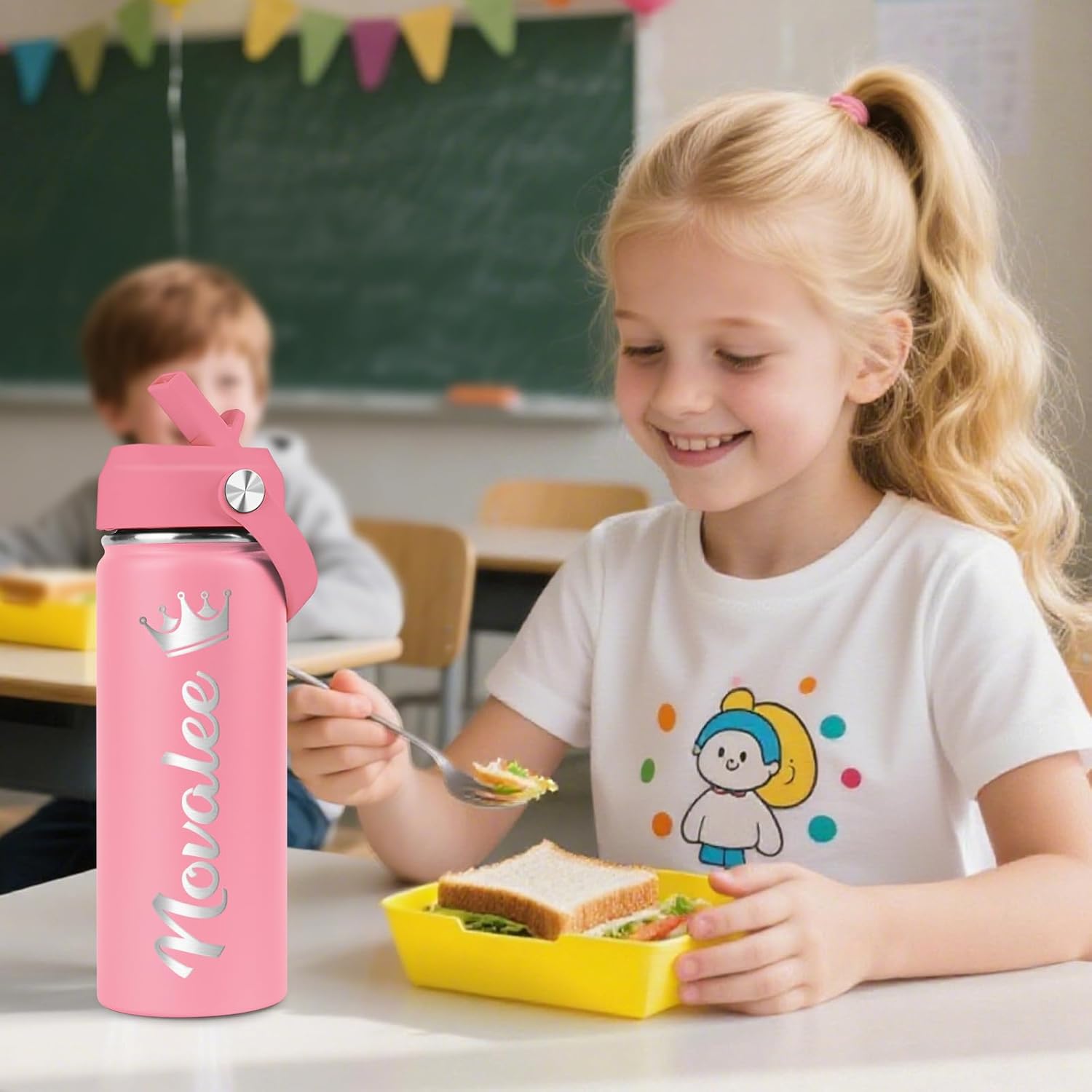 Personalized Water Bottles for Kids - 18oz, 12 Colors, Engraved Name & 36 Icons, Custom Kids Insulated Water Bottle for School, BPA Free - Birthday & Christmas Gifts for Girls & Boys - Image 2