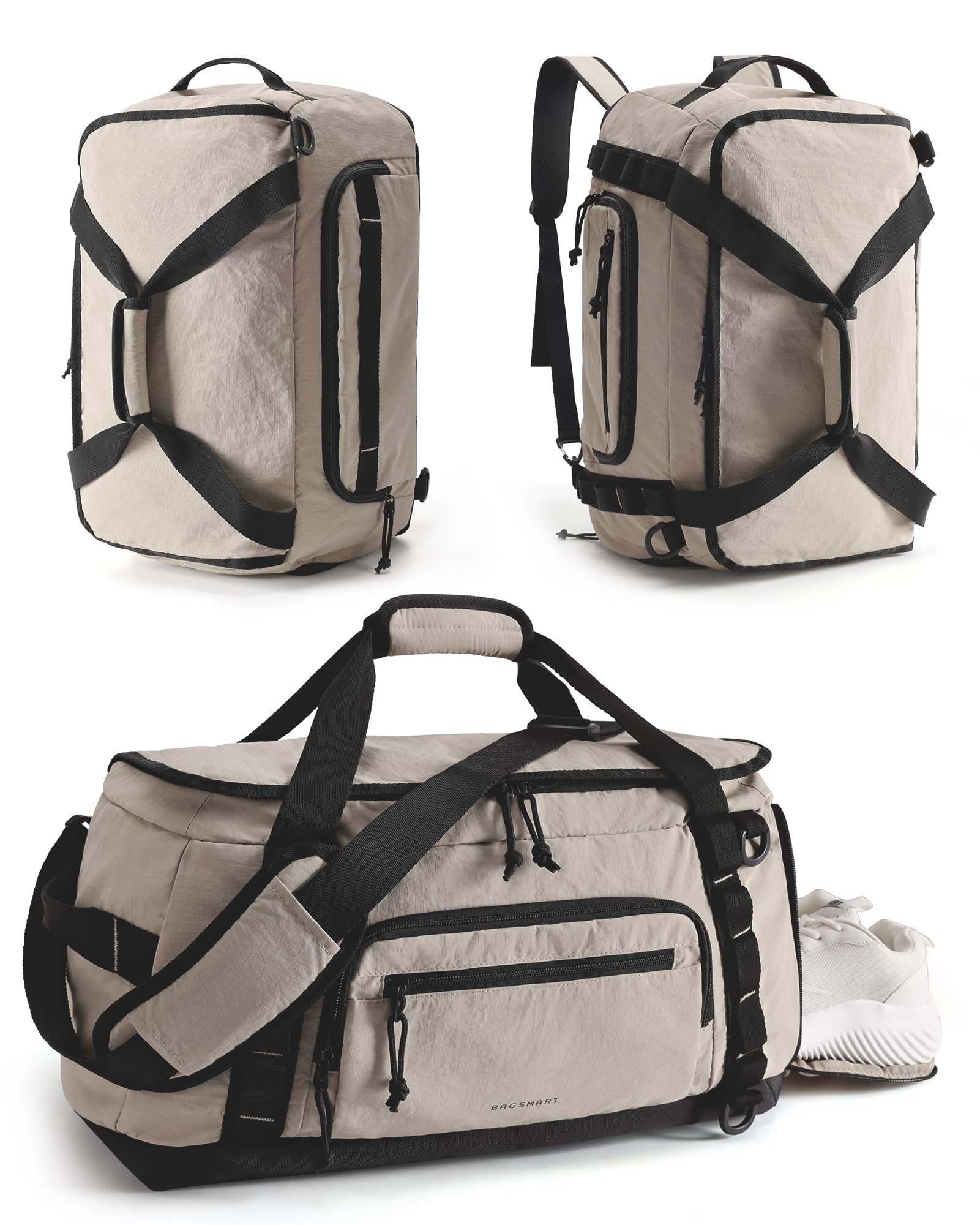 BAGSMART Gym Backpack for Men Sports & Weekend Travel, 4-in-1 Convertible Travel Duffle Bag with Shoes Compartment & Wet Pocket, 38L Gym Bag for Women, Camel