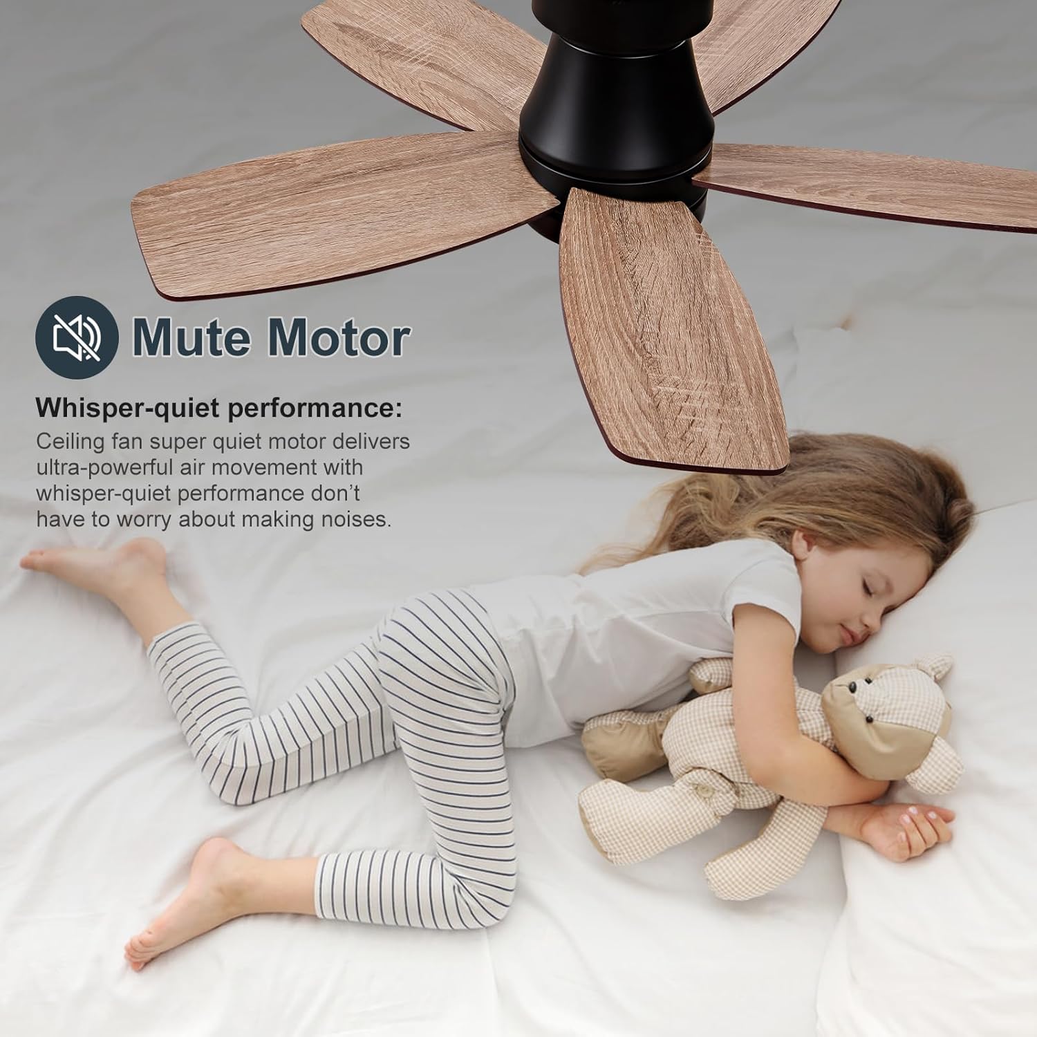 36 inch Black Flush Mount Ceiling Fans with Lights and Remote, Dimmable Black Bedroom Ceiling Fan with Lights, Walnut Low Profile Ceiling Fan with Light For Bedroom Outdoor, Reversible Quiet DC