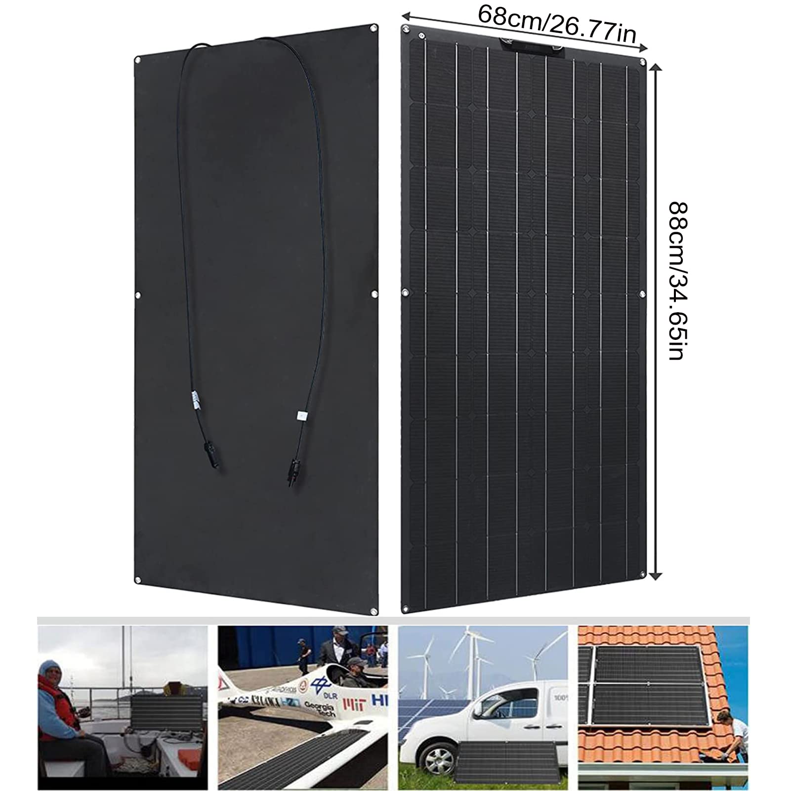 Kit di Pannelli solari da 200 W 18 V, 2 Pannelli solari Flessibili da 100 W, Pannelli solari monocristallini per Tende da Campeggio, Camper e Barche, tetti di Automobili e superfici Irregolari