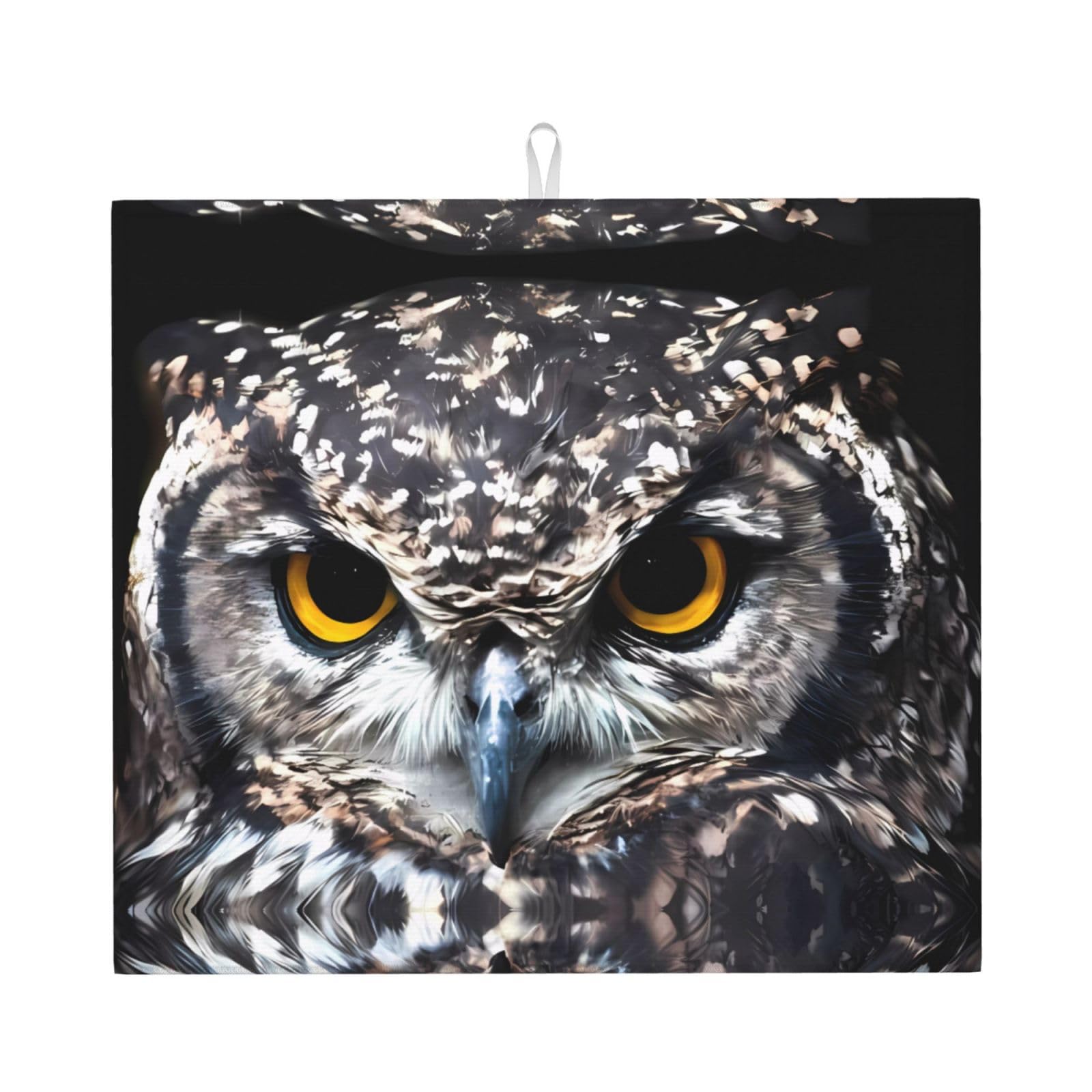 YYHWHJDE Yellow eyed owl Prints Kitchen Drying Mat – Absorbent Microfiber Throw for Dishes, Non-Slip Counter Layer with Vibrant Fade-Resistant Print, Ideal for Appliance Protection